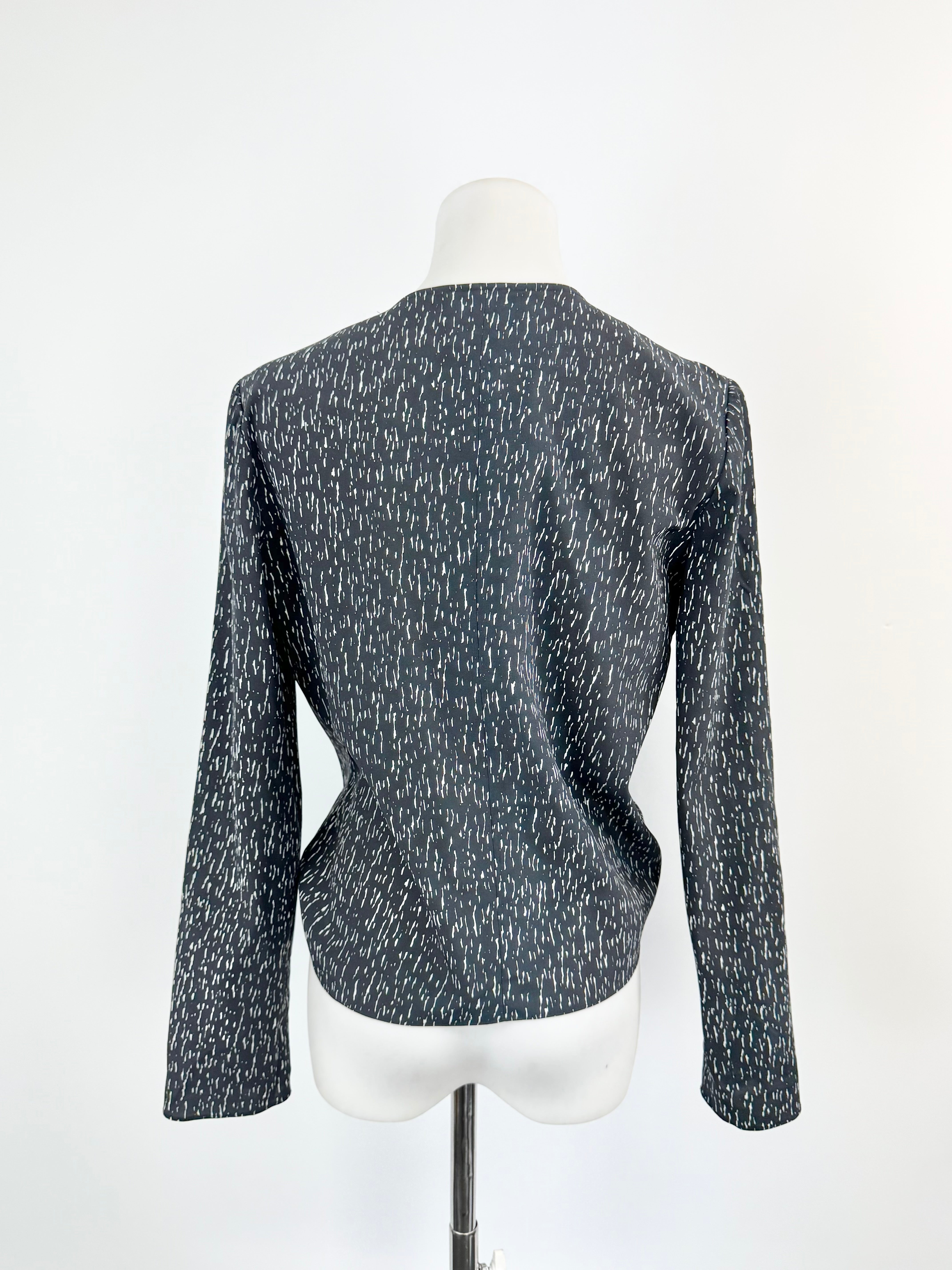 Country Road Black and Cream Printed Tie Front Long Sleeve Blouse - AU4