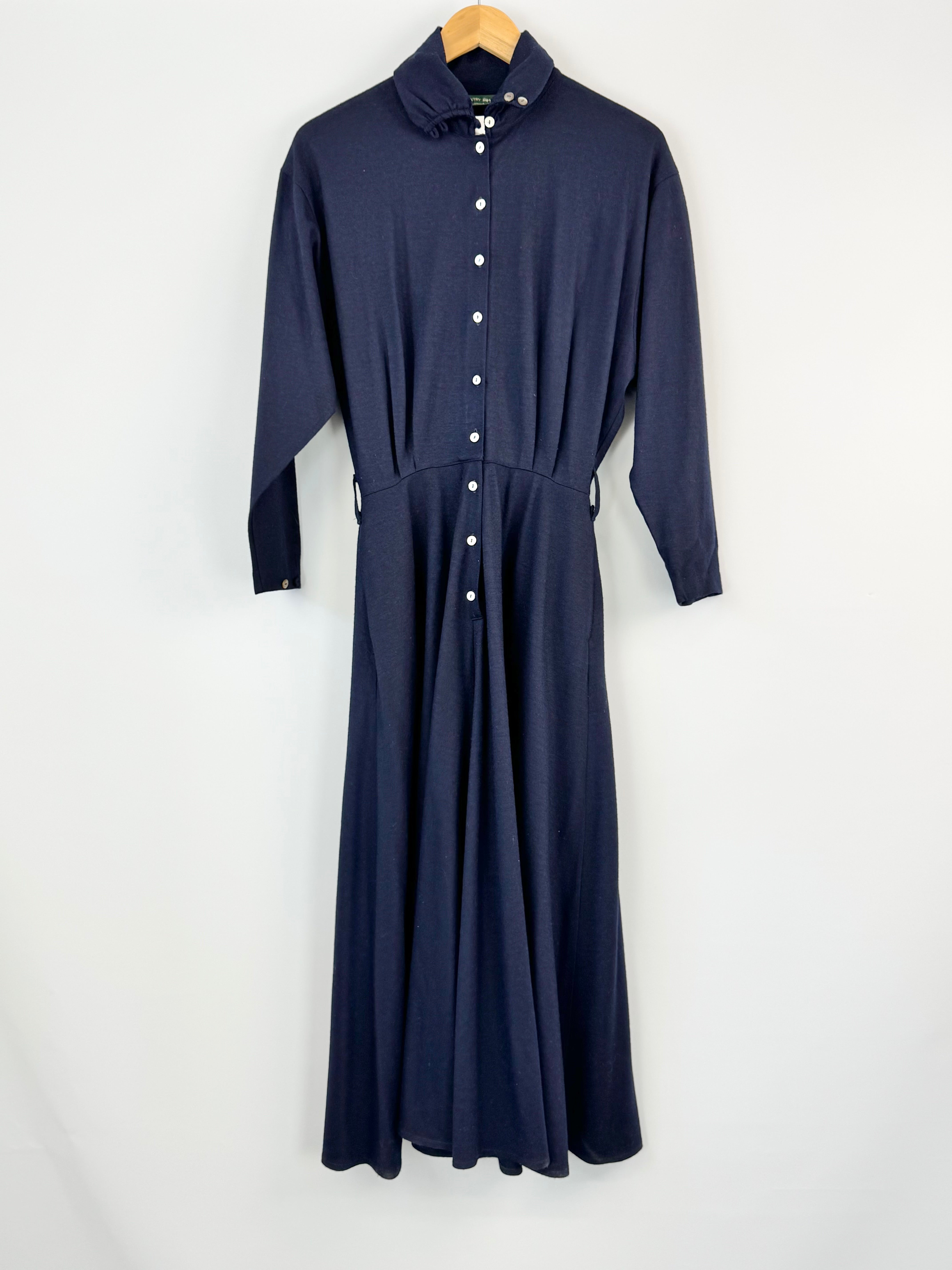 Country Road Vintage Navy Blue Half-Button Long Dress - AU10