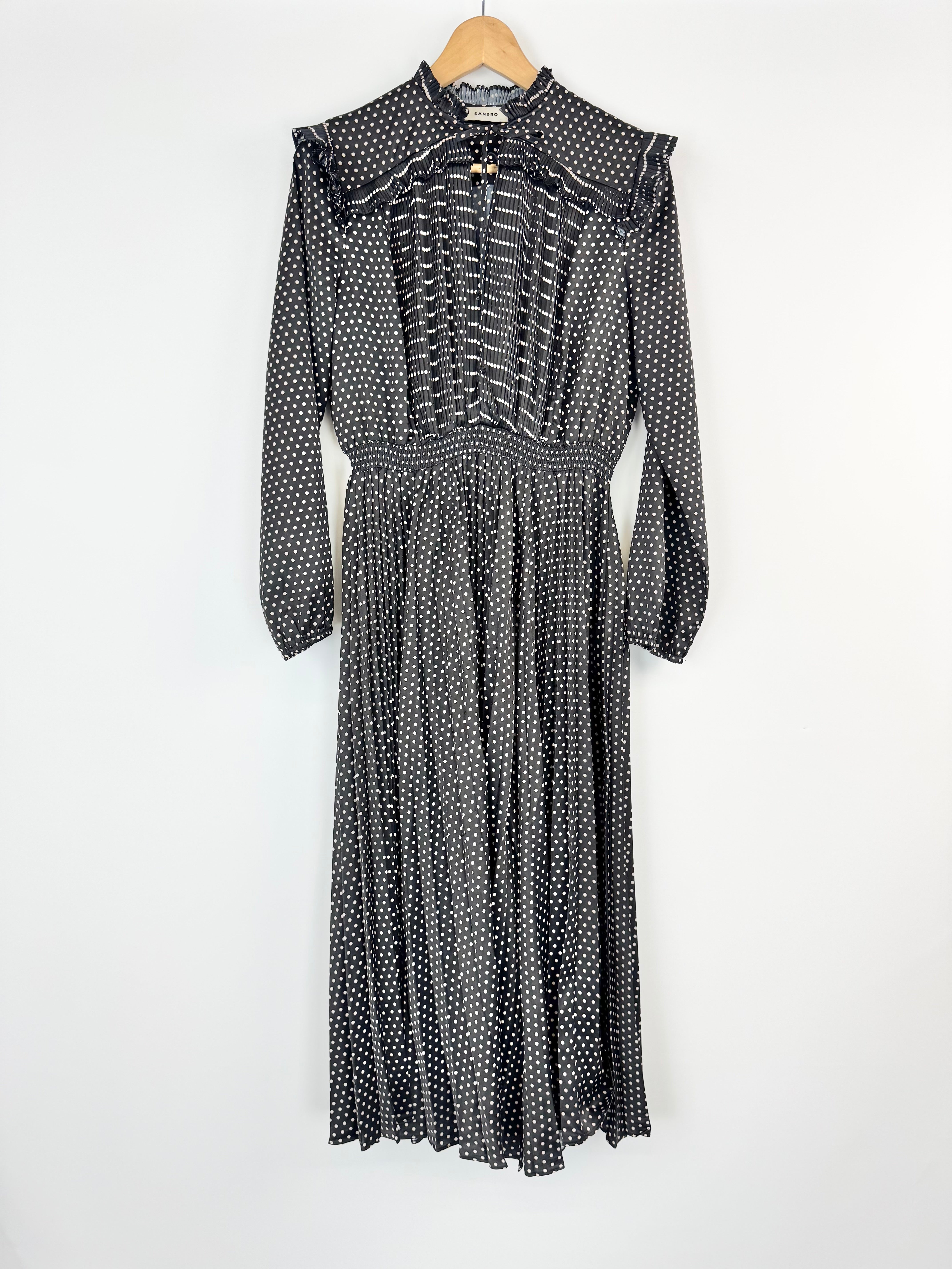 Vintage Sandro Black & White Polka Dot Maxi Dress - AU10