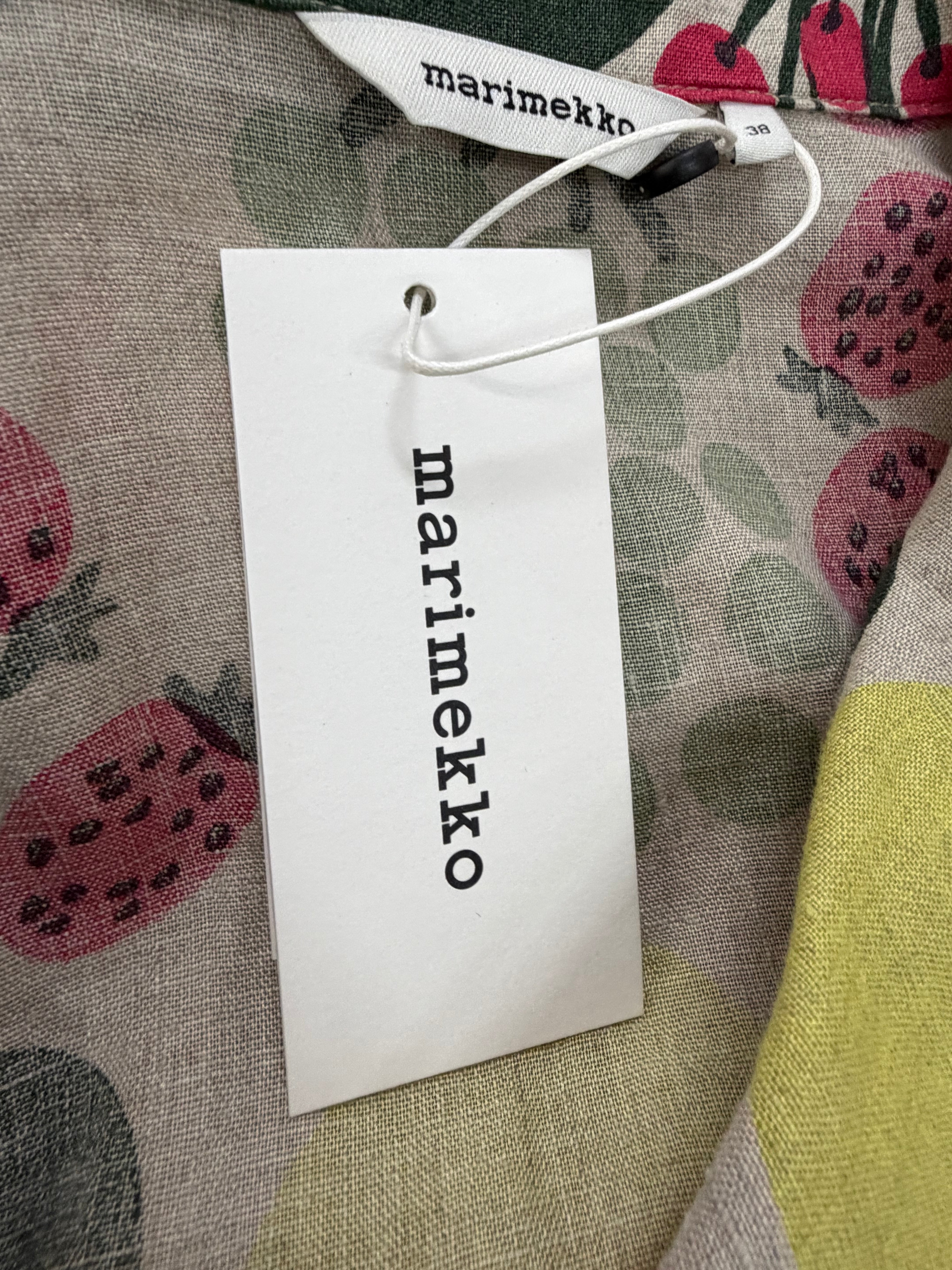 Marimekko 'Herkku Pieni Tori' Strawberry Patterned Linen Shirt Dress NWT - AU10