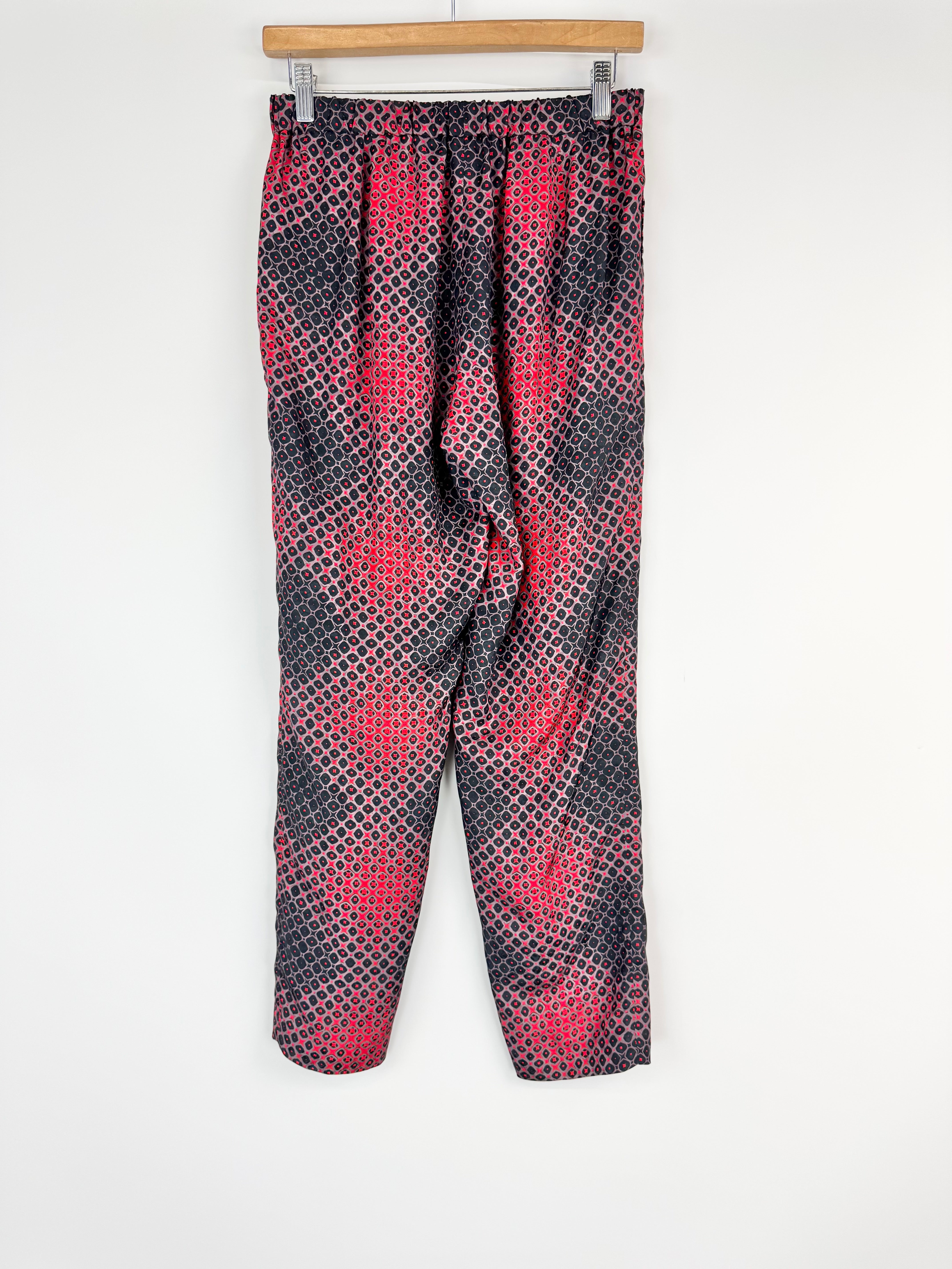 Dries van Noten Red & Black Geometric & Stair Patterned Fluid Slacks - AU10