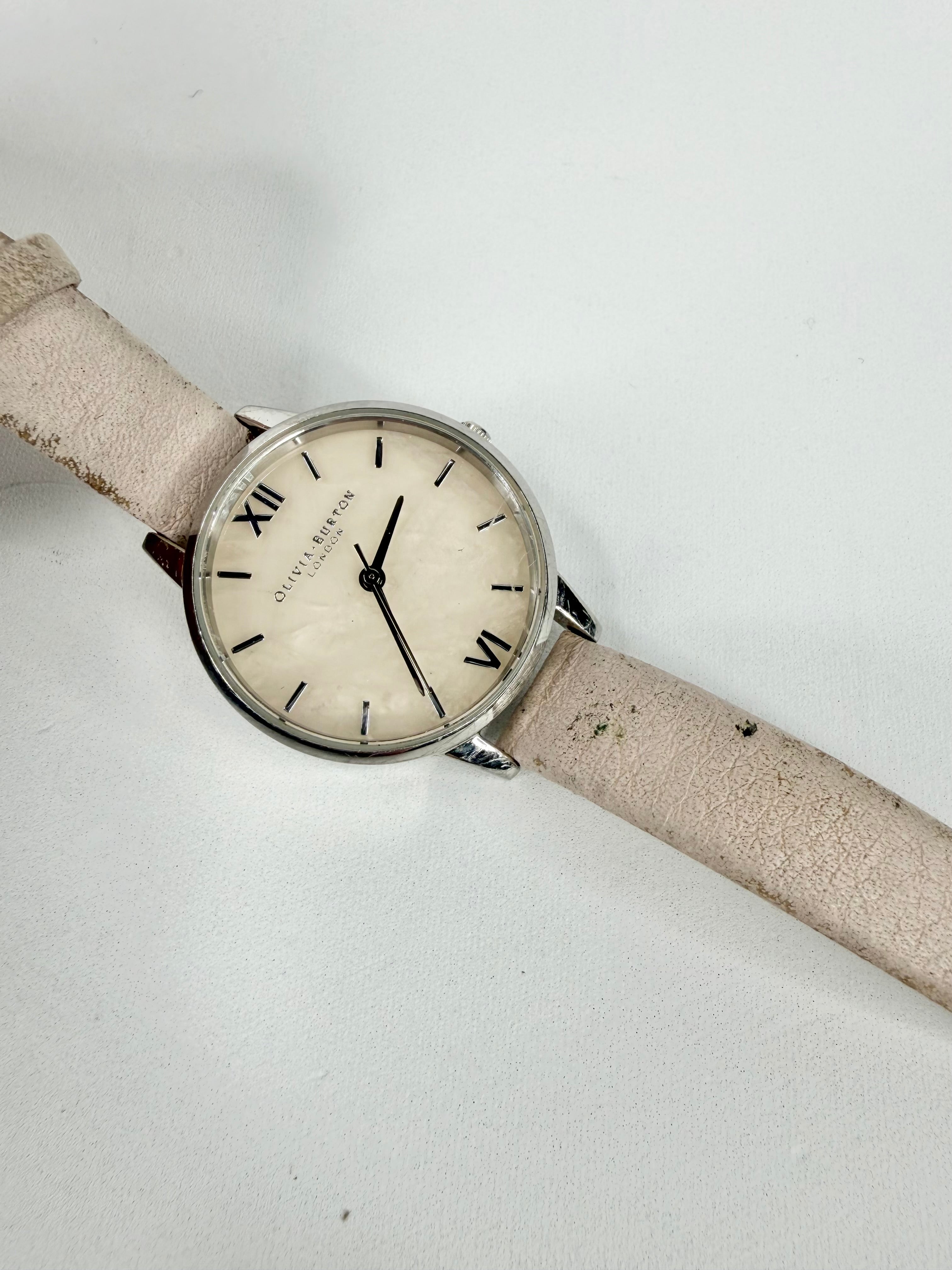 Oliva Burton Slim Silver Tone Pink Strap Wristwatch