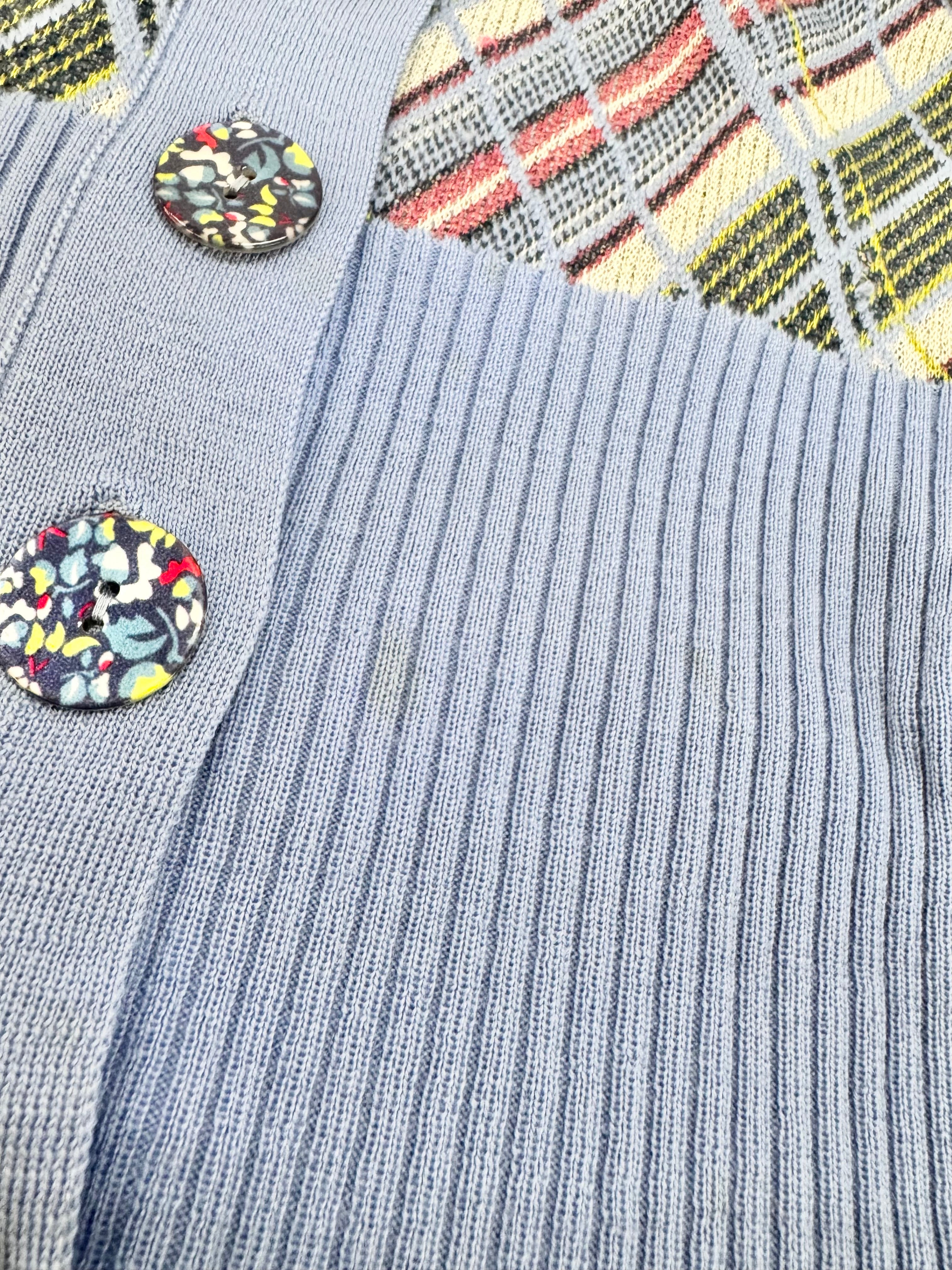 Kenzo Pale Blue Plaid Patterned Knit Cardigan - AU8