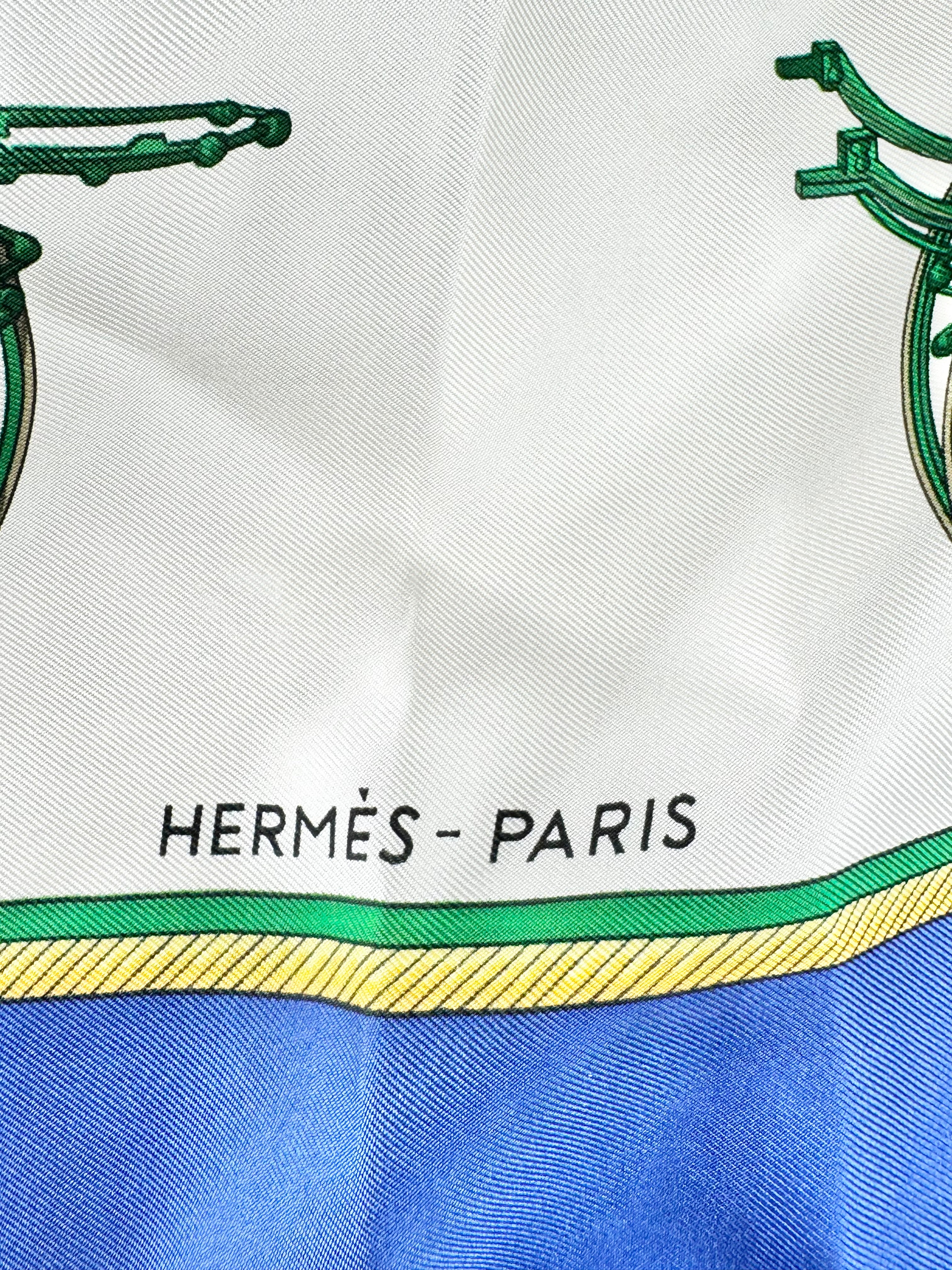 Hermès Scarf Carré ‘les voitures à transformation’ Blue Silk Scarf
