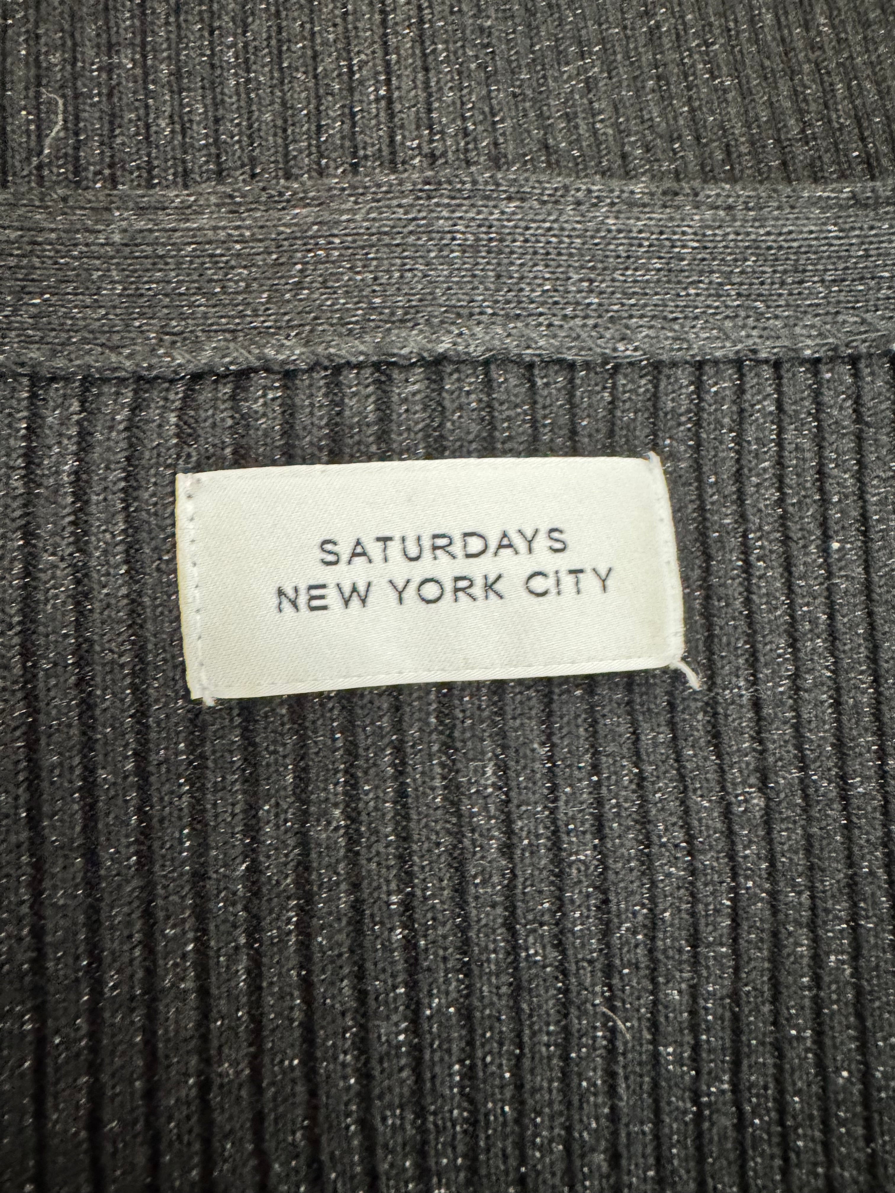 Saturdays NYC Black and Silver Lurex V-Neck Cardigan - AU10
