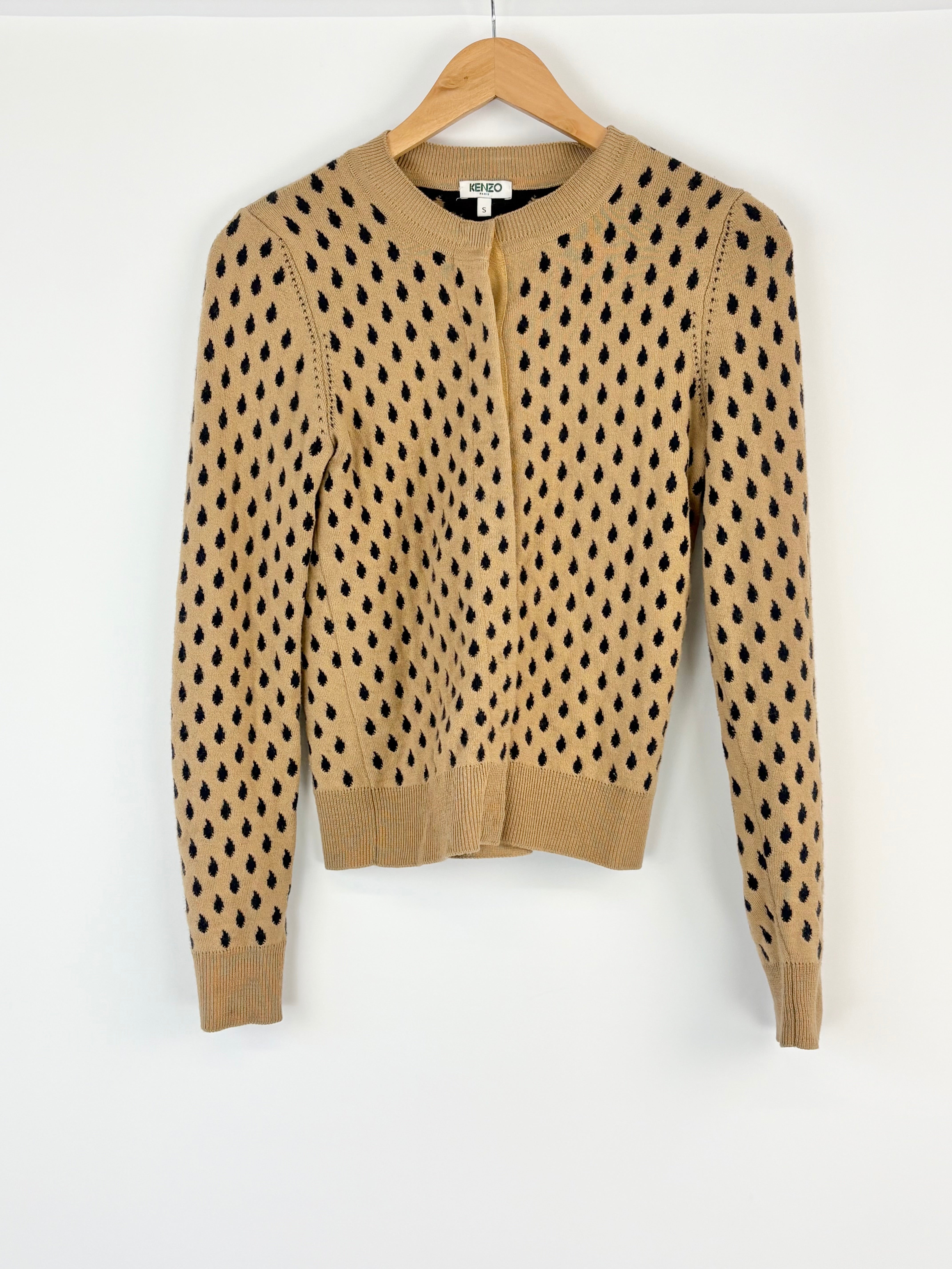 Kenzo Taupe & Black Teardrop Patterned Wool-Blend Cardigan - AU8