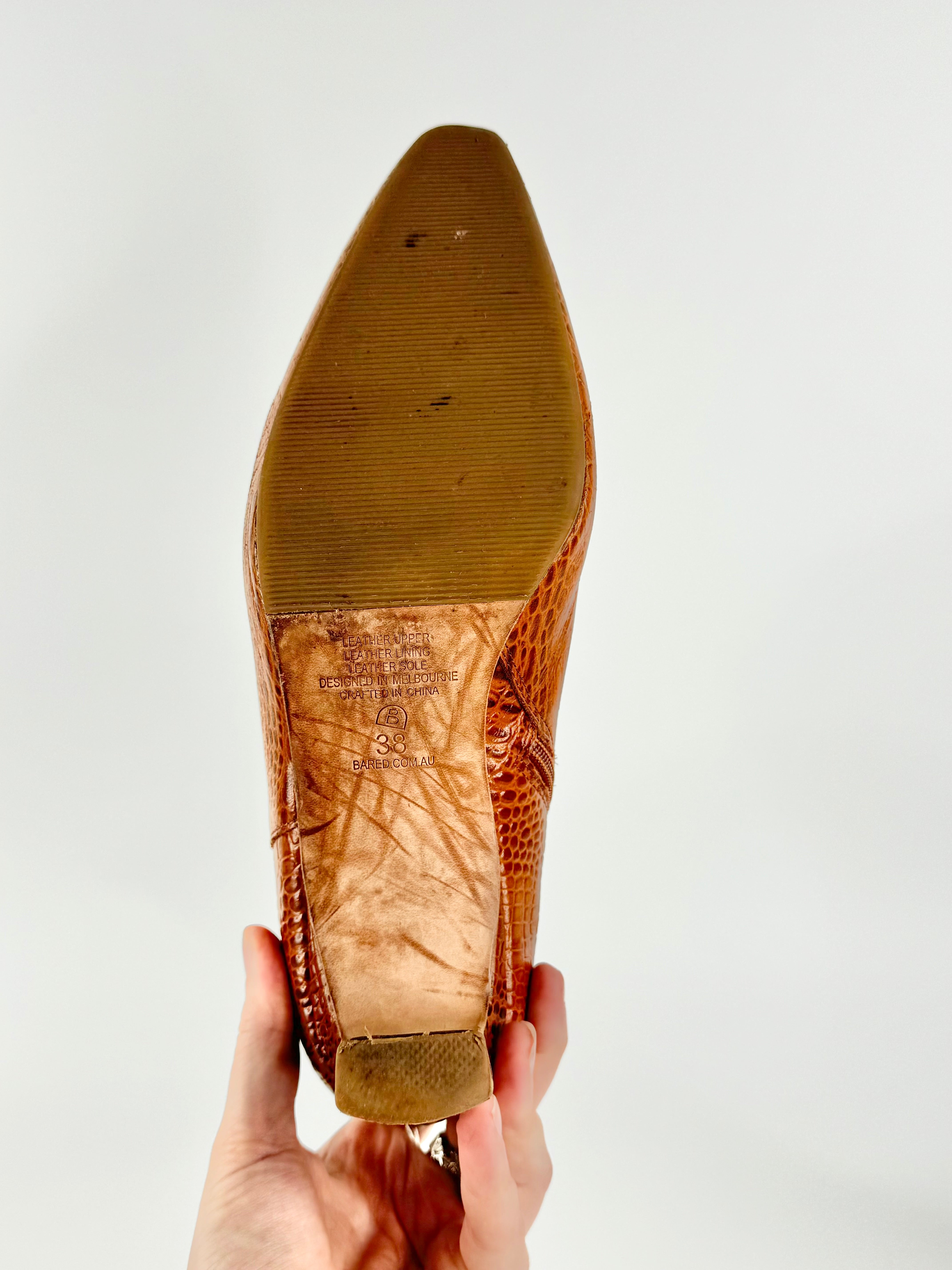 Bared Tan Reptile Ankle Boots - EU38