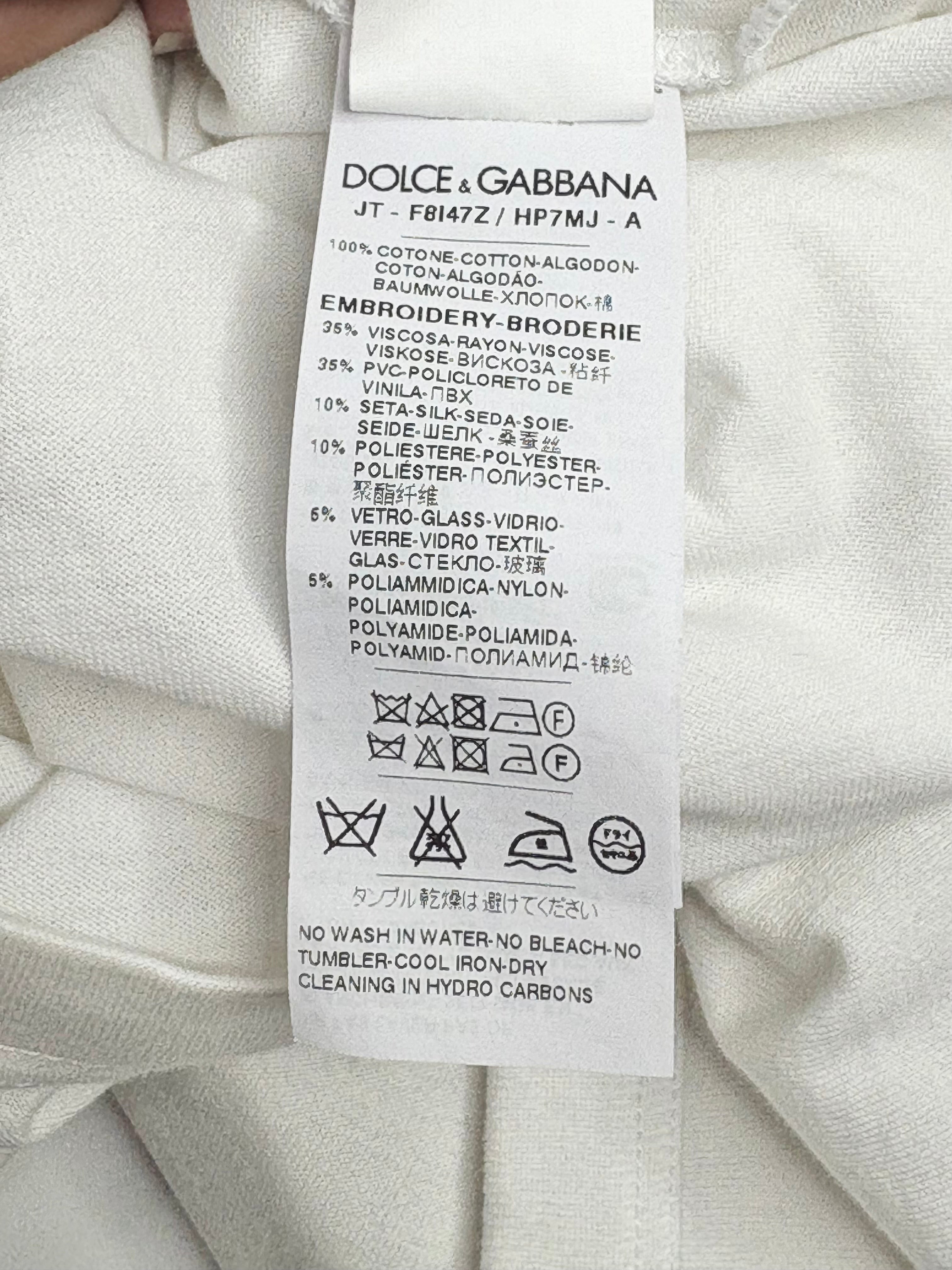 Dolce & Gabbana White 'Tropico Italiano' Embellished T-Shirt - AU8