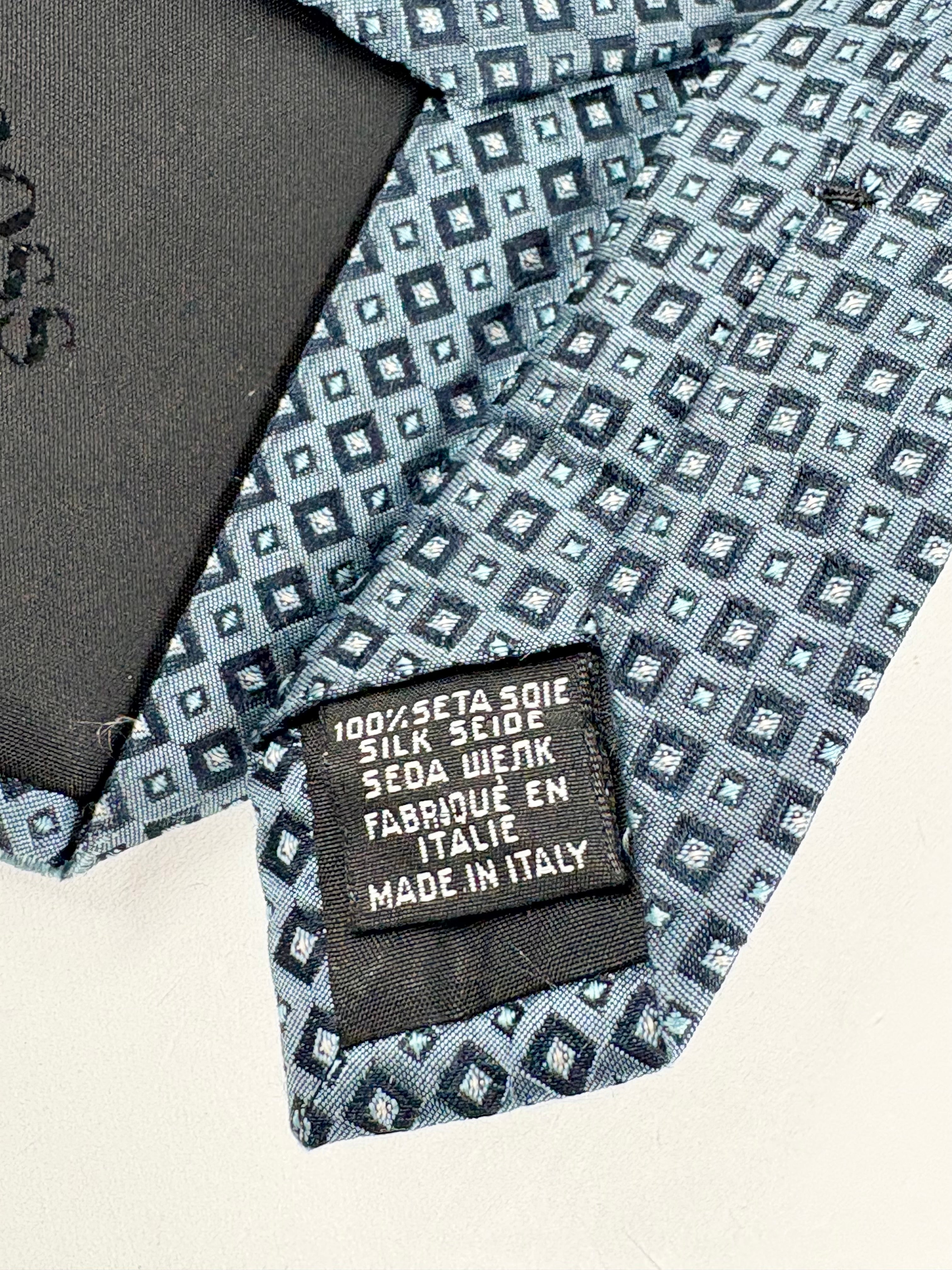 Boss Hugo Boss Steel Blue Square Patterned Silk Tie