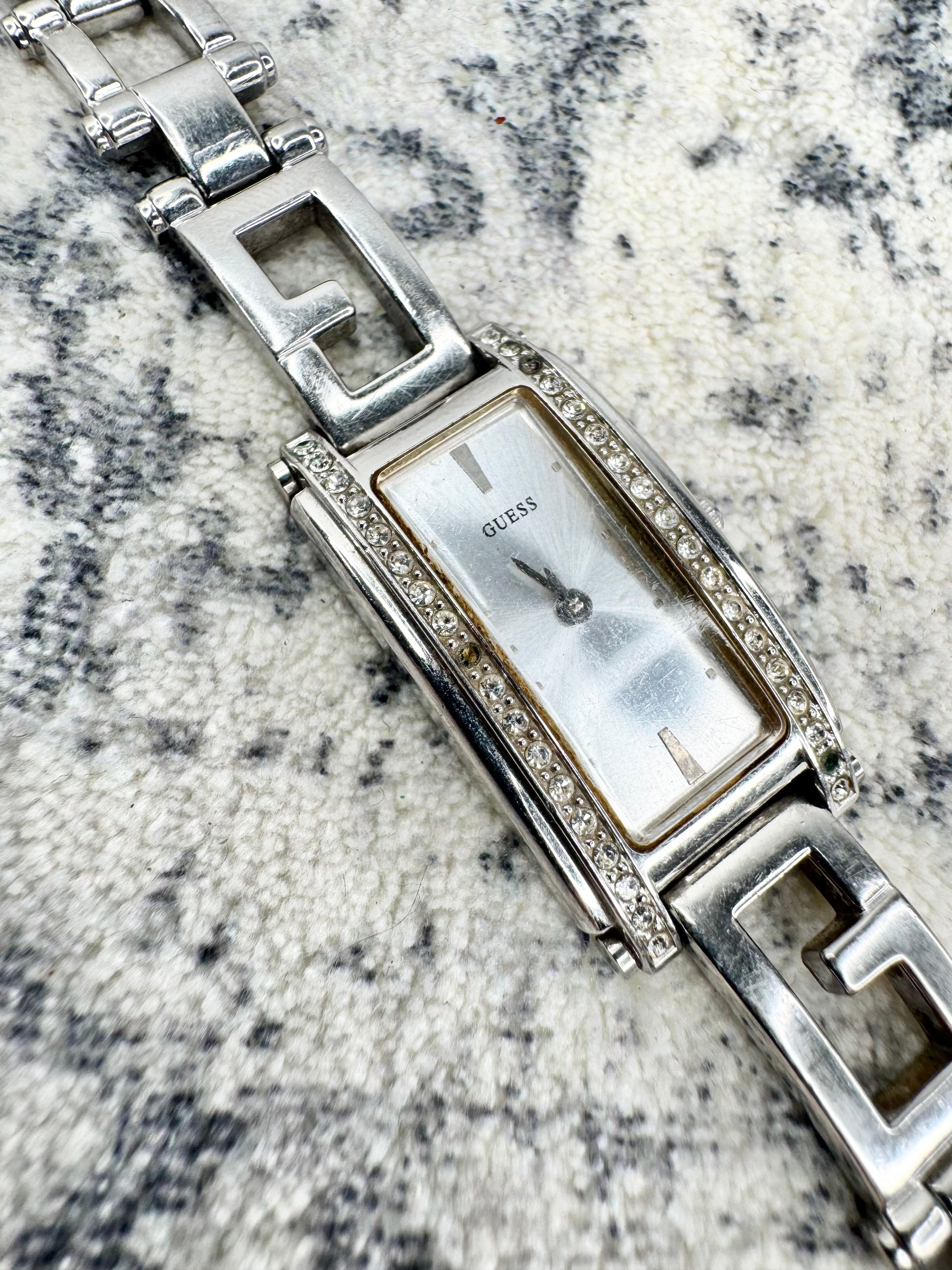 Y2K Guess Silver & Diamonte Embellished Watch