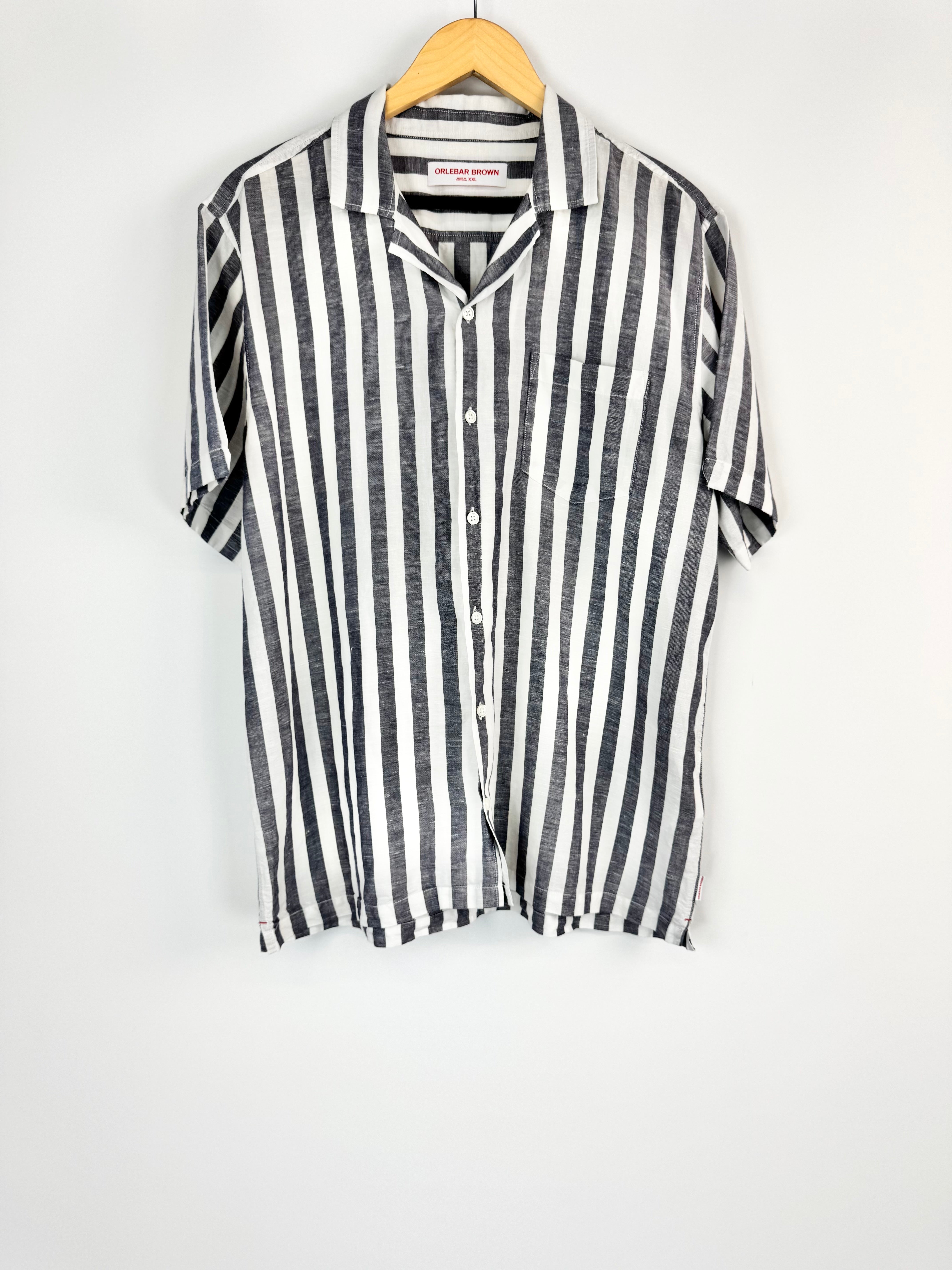 Orlebar Brown Blue & White Striped Button Shirt - L/XL