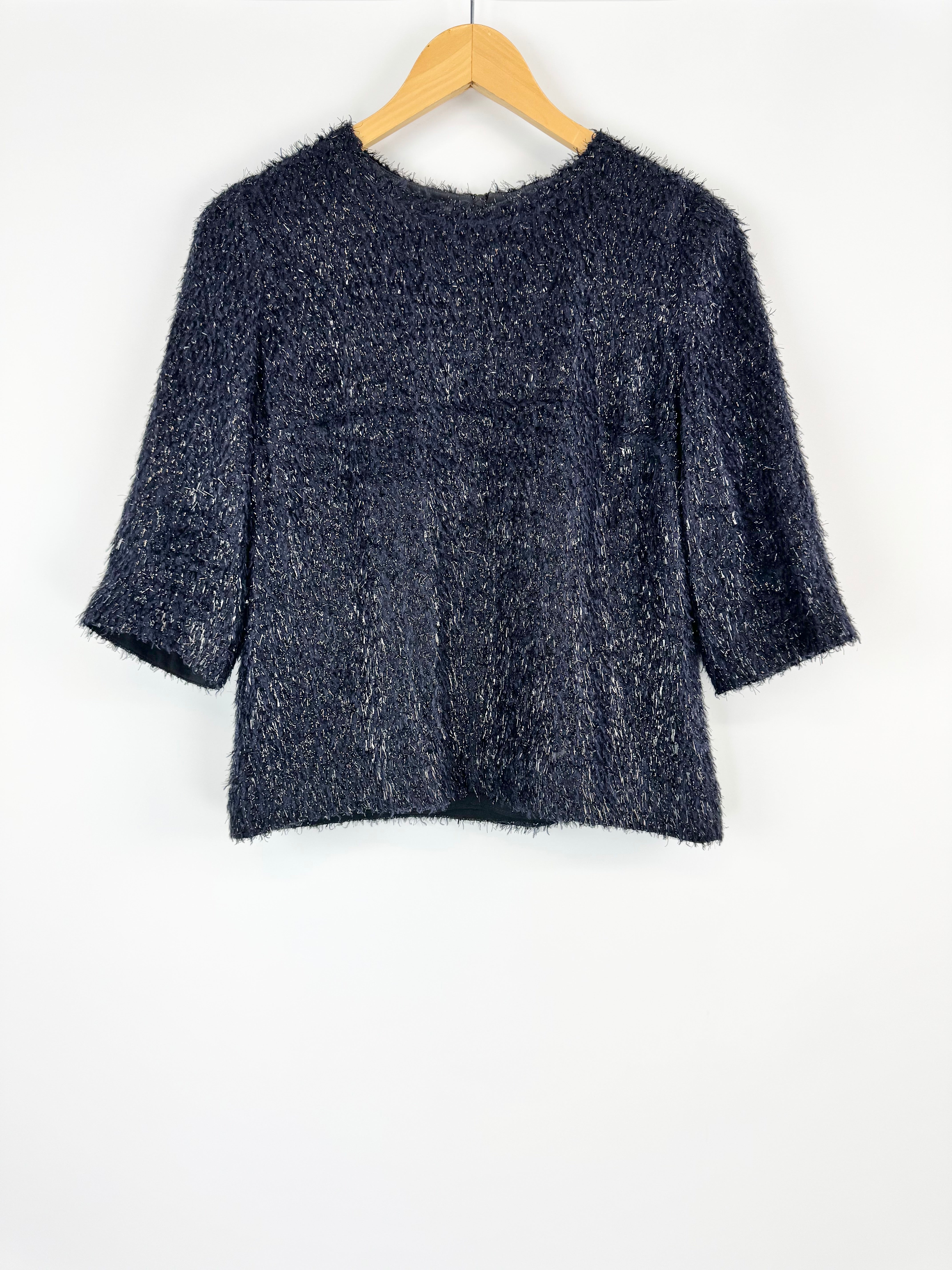 LifewithBird Black & Navy Metallic Frill Top - AU8