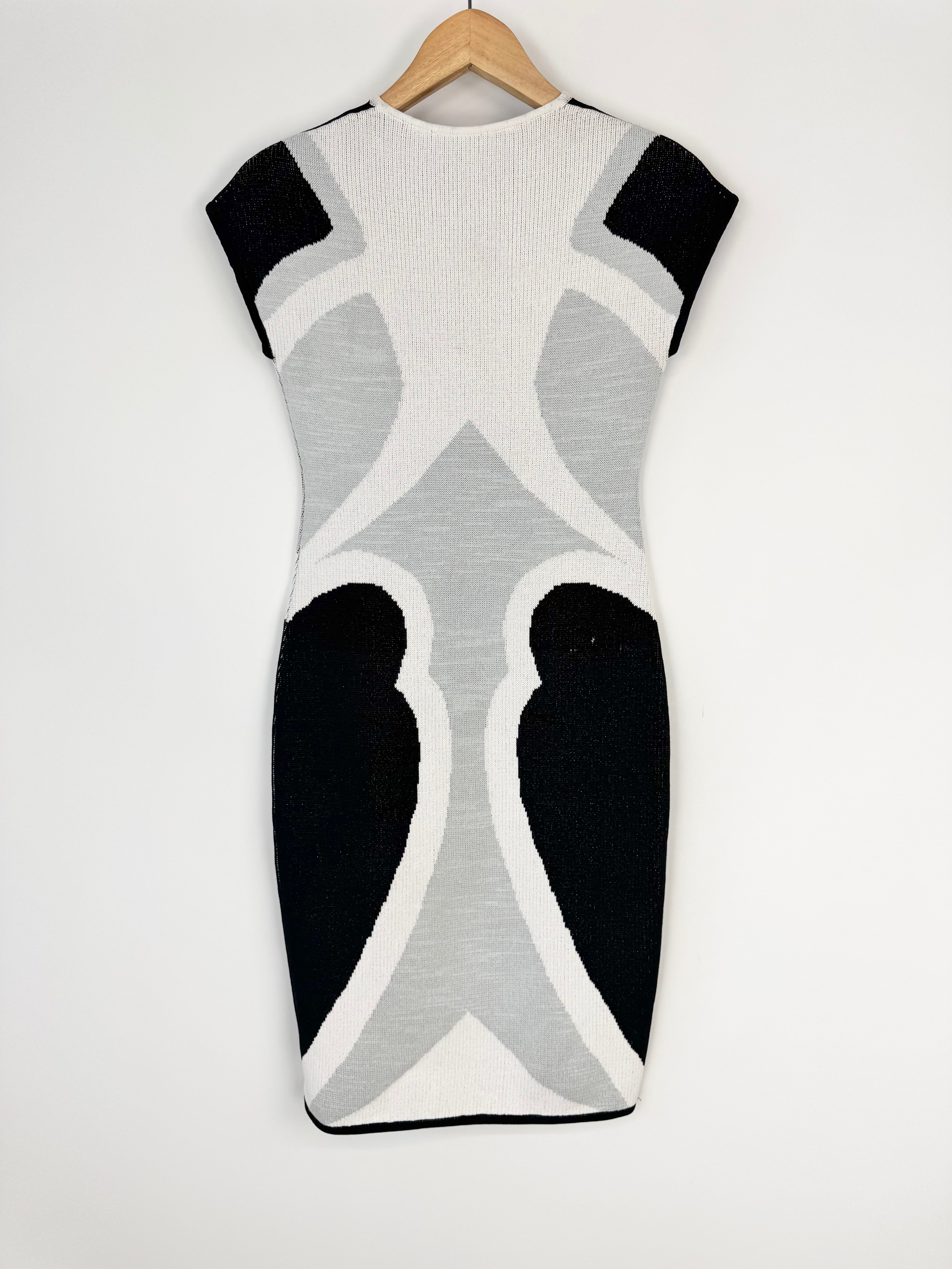 Scanlan Theodore Black Grey & White Knit Sheath Dress - AU8/10