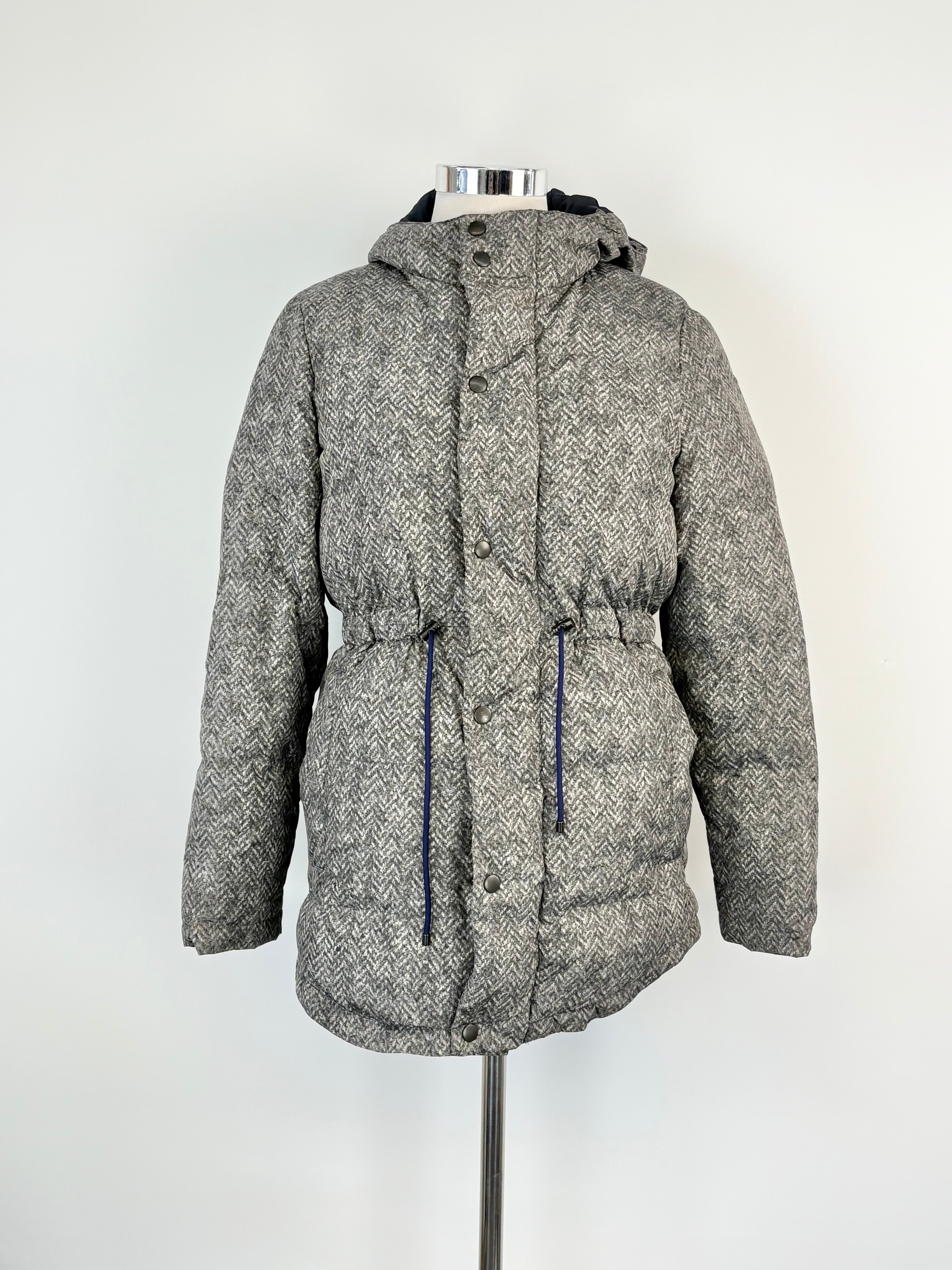 Carven Grey Zig-Zag Pattern Hooded Winter Jacket - AU16