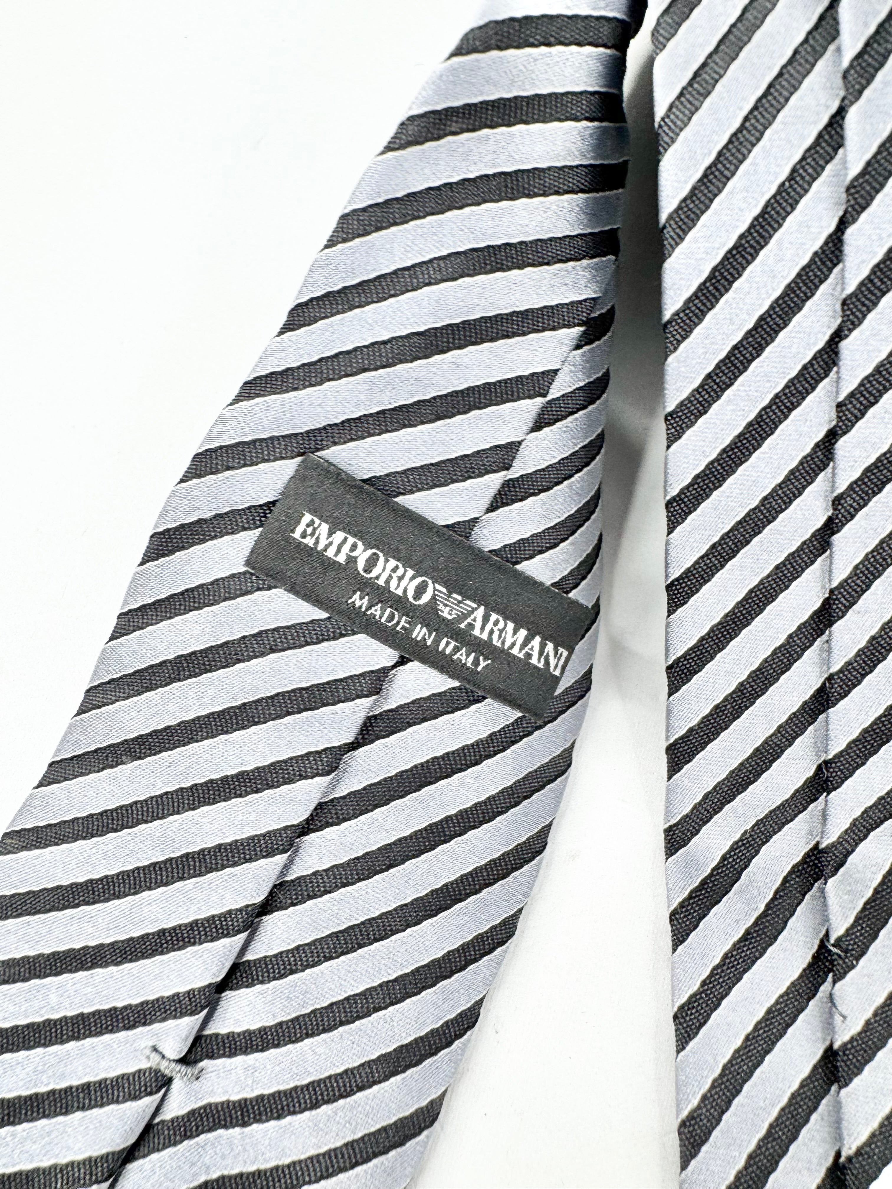Emporio Armani Silver & Black Striped Tie