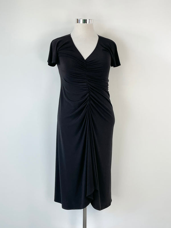 Sacha Drake Stretchy Black Ruched-Front Dress - AU14