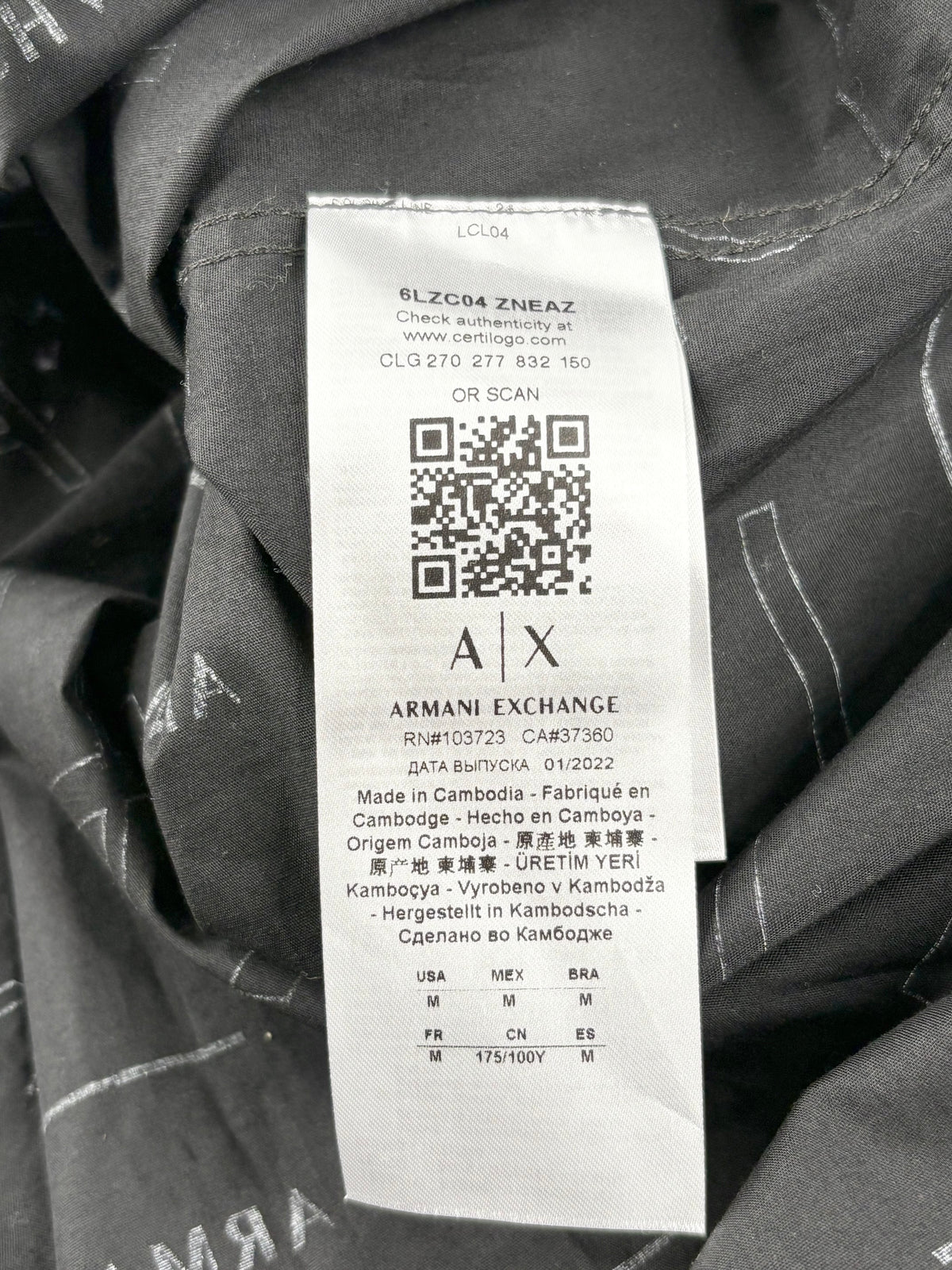 Armani Exchange Black Logo-Print Short Sleeve Shirt - M