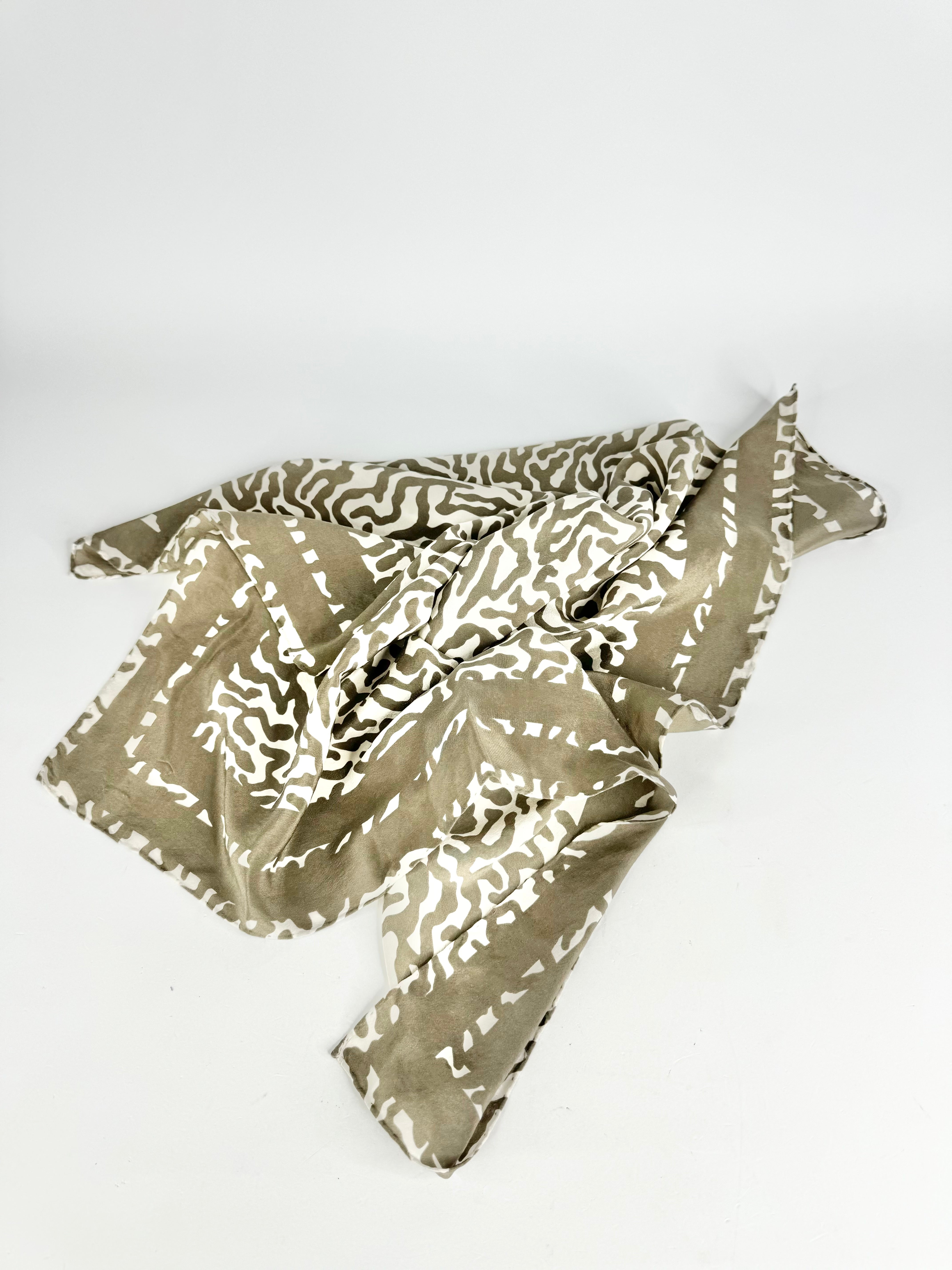 Vintage Jaeger Taupe & Cream Abstract Patterned Scarf