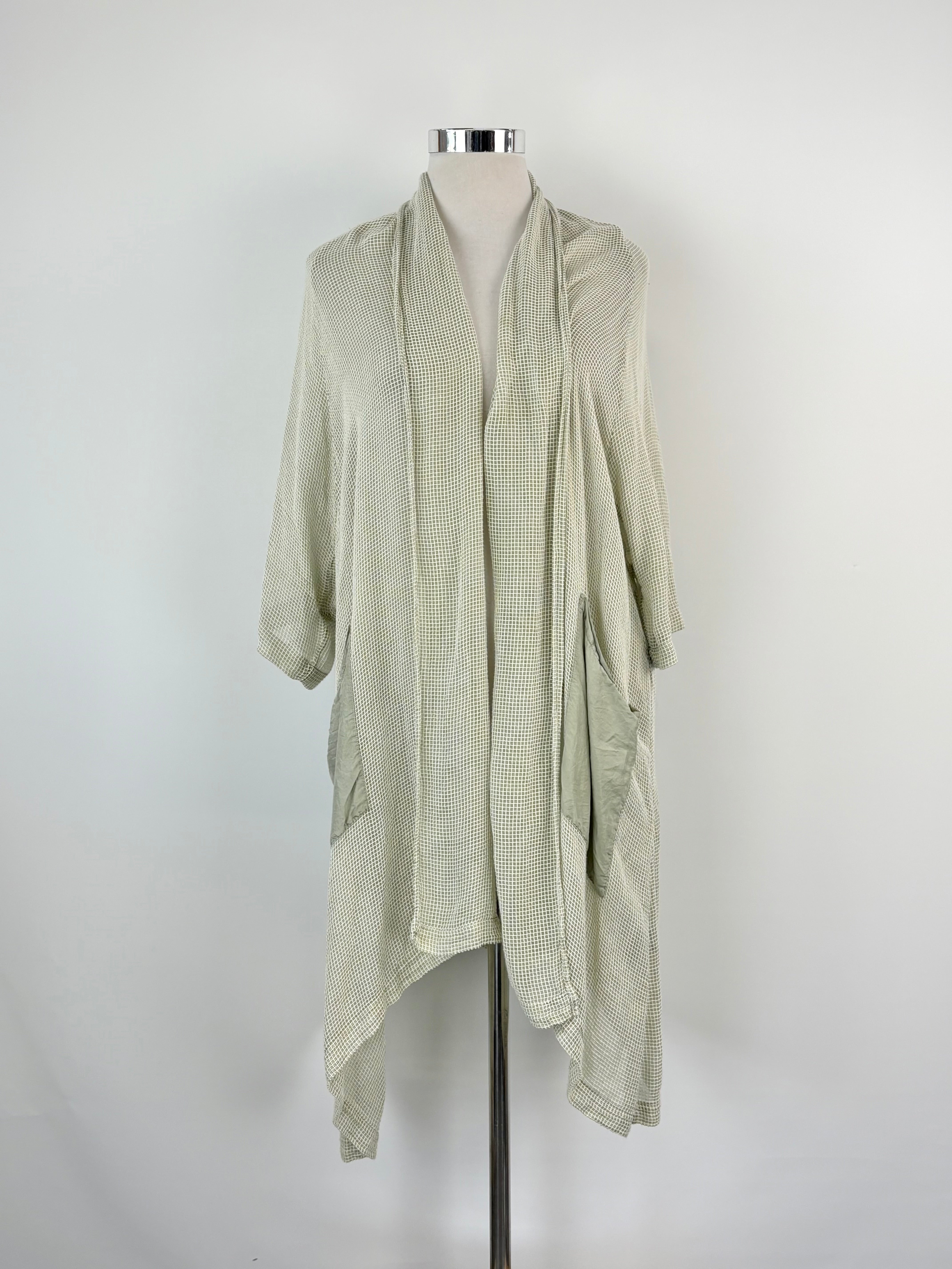 Grizas Sage & Textured White Striped Sheer Cardi - AU12