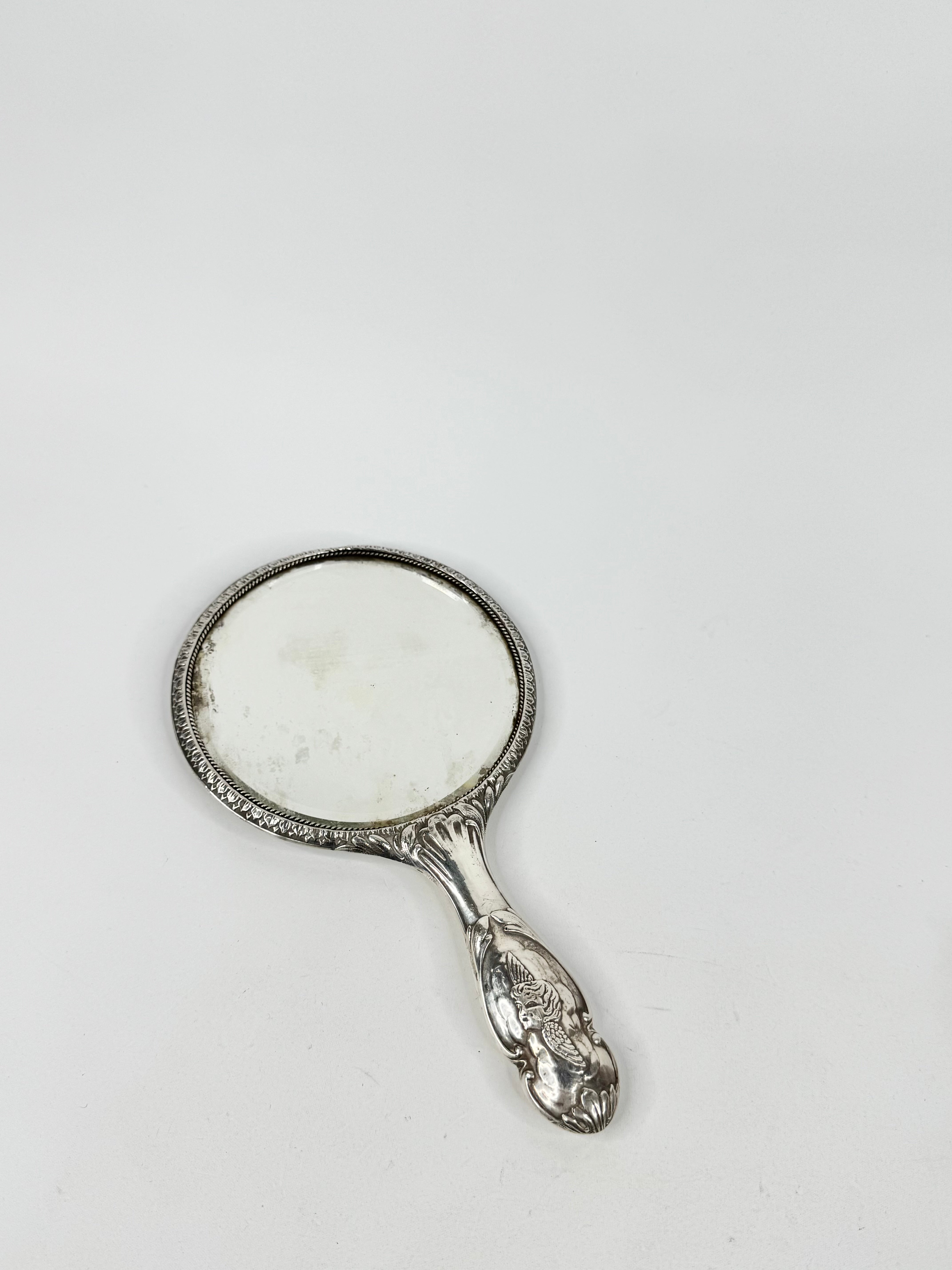 Antique 1900s Henry Mathews Handheld Silver Mirror