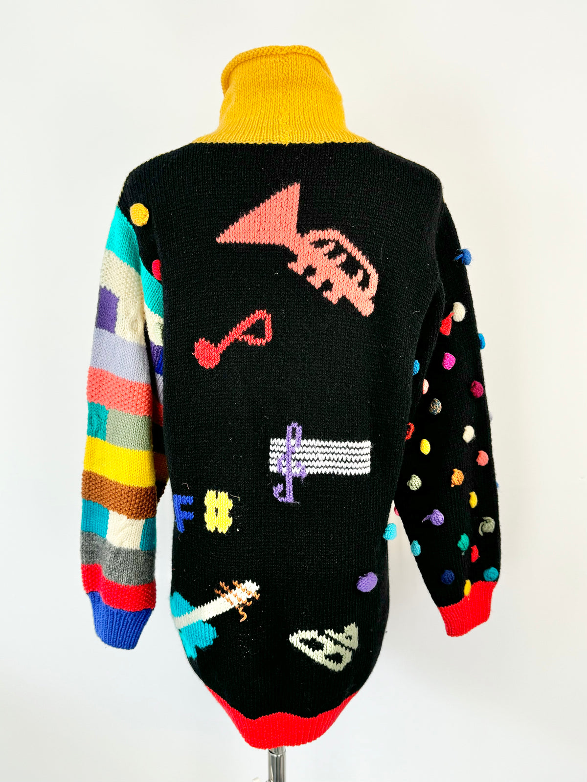 Vintage 80s Handknit Musical Instrument Jumper - M/L