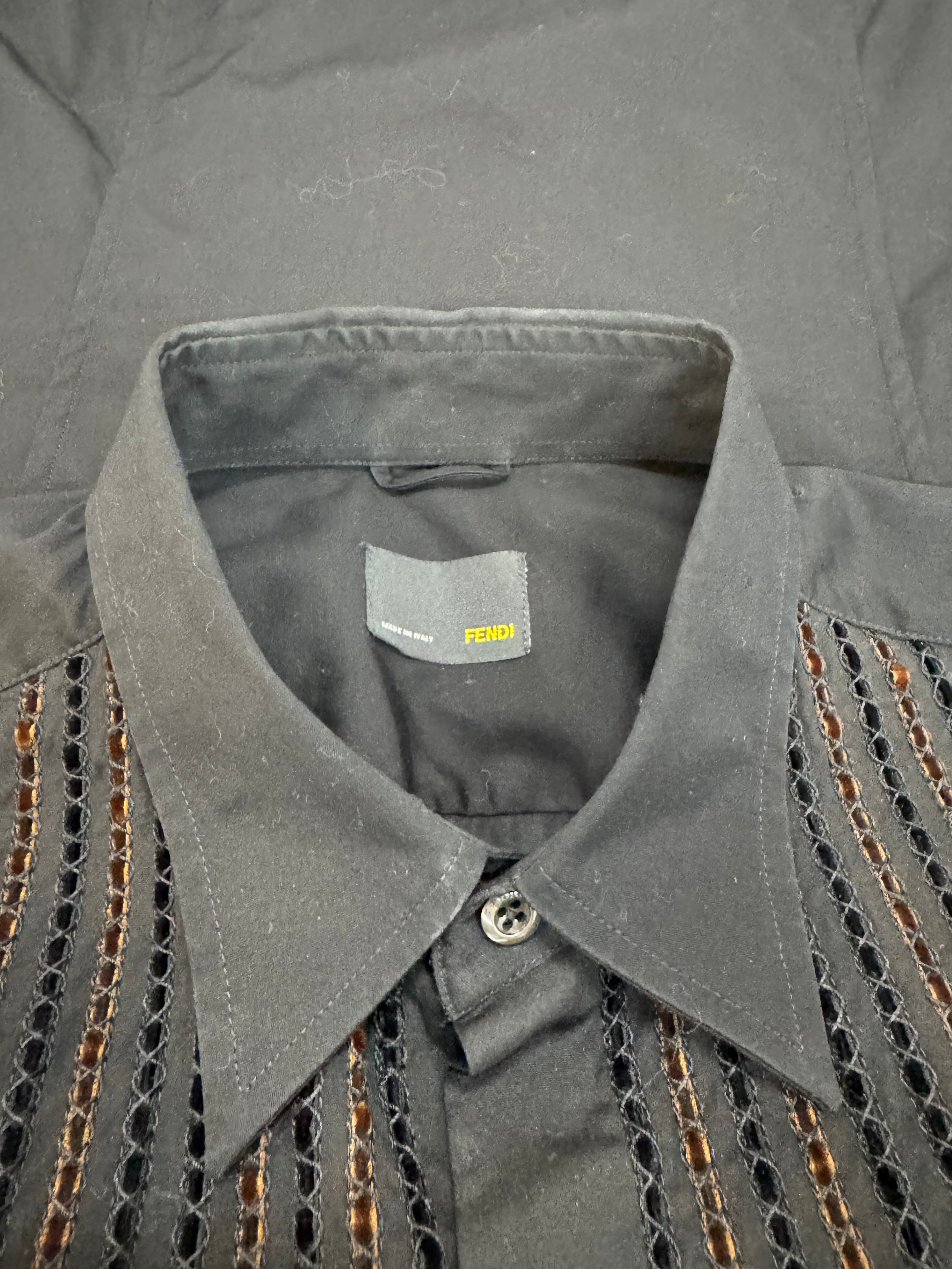 Fendi Black Velvet Laddered Cotton Shirt - AU8/10