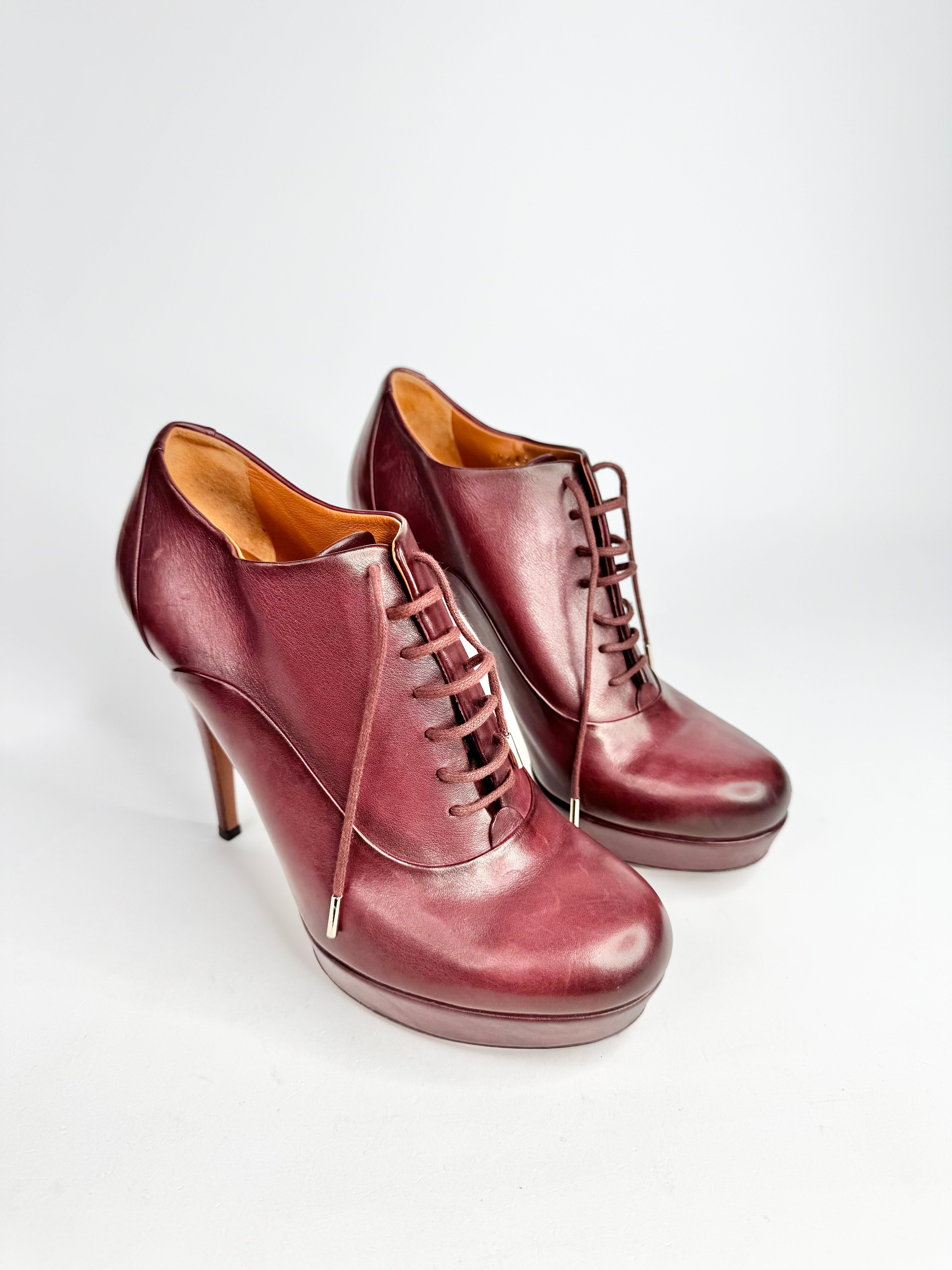 Gucci Burgundy Leather 'Betty' Lace Up Boots - EU38.5