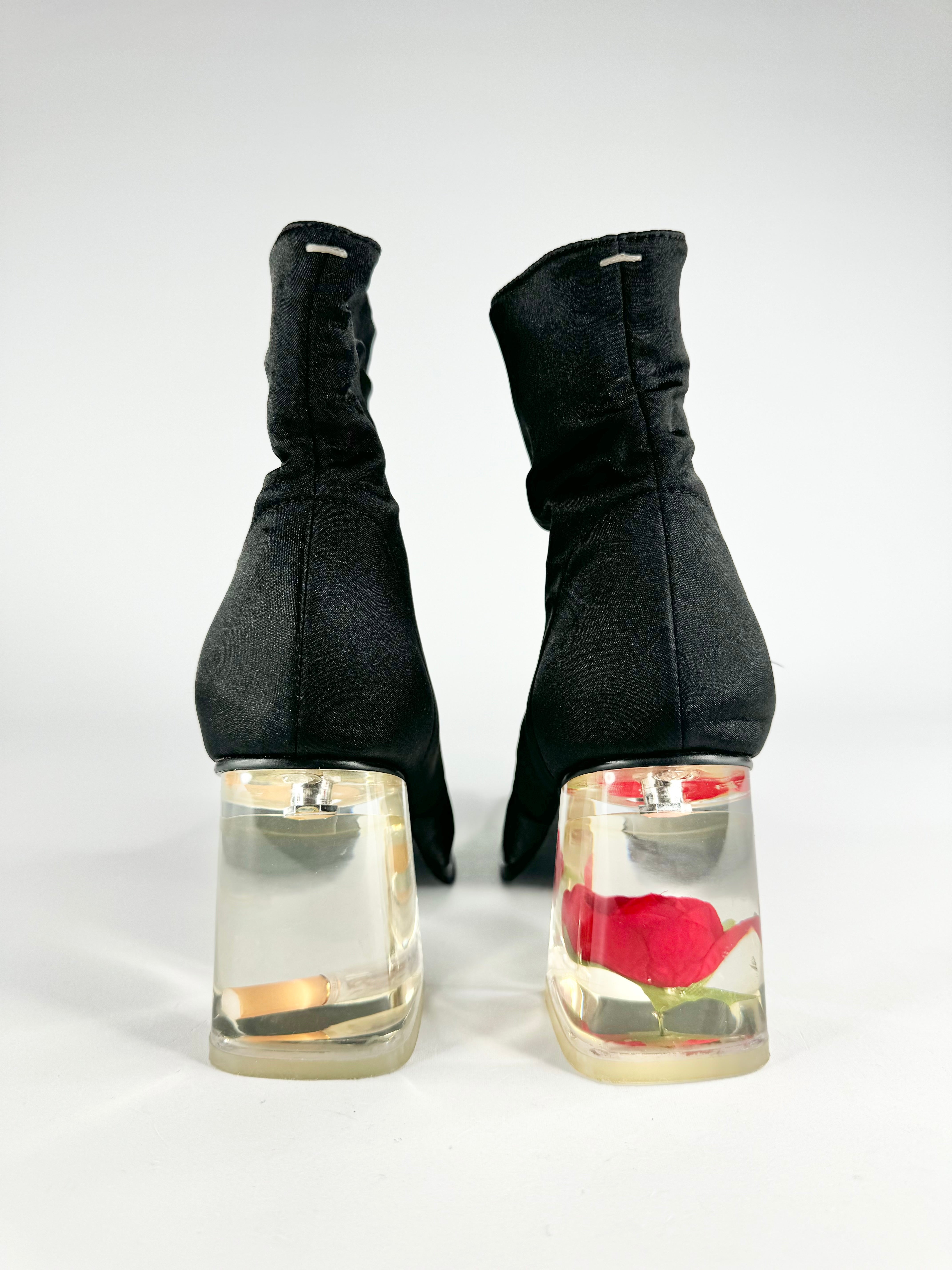 Black Rose & Cigarette Square Toe Ankle Boots - EU37