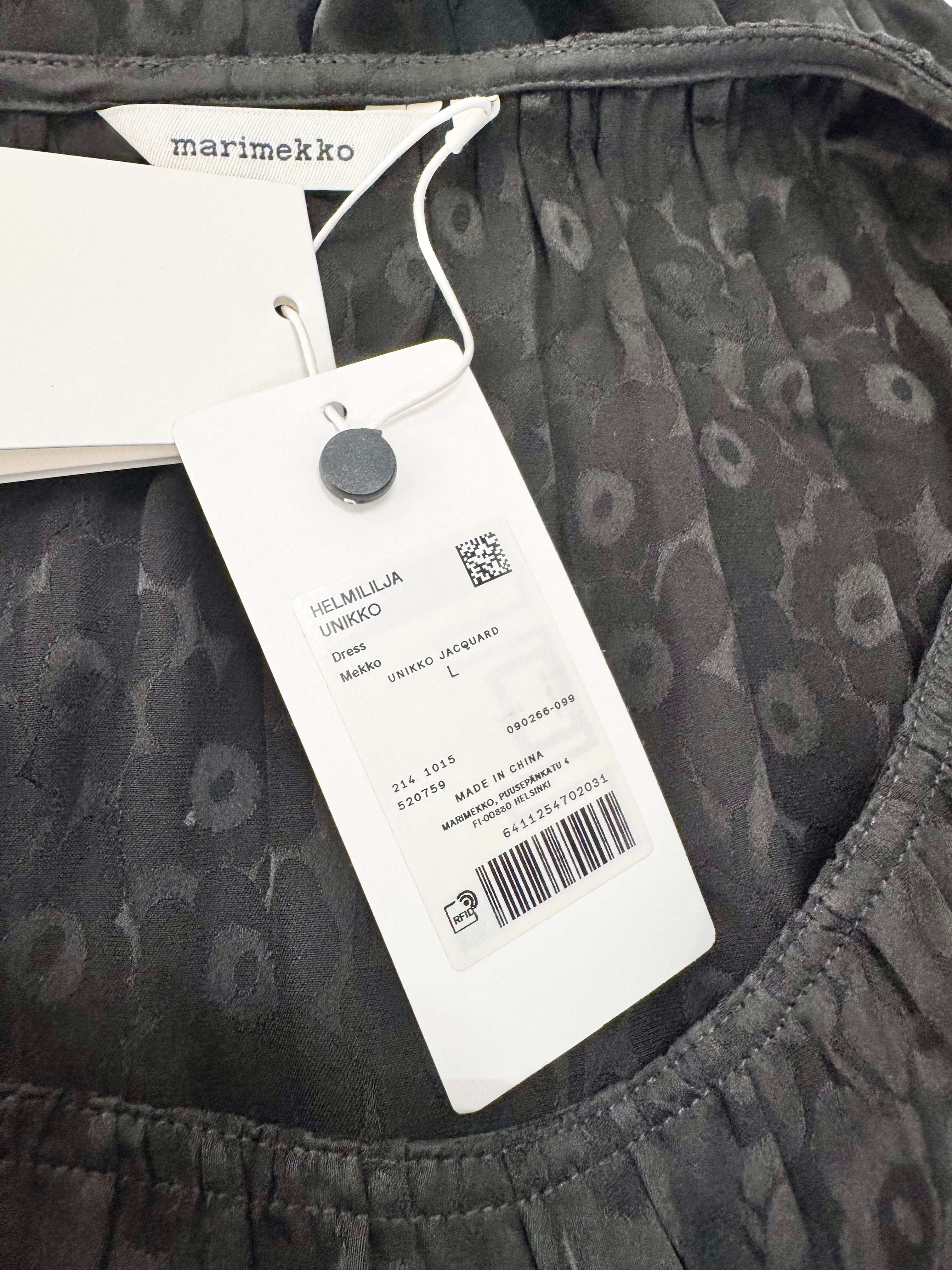 Marimekko Black Helmililja Unikko' Jacquard Dress - AU14/16
