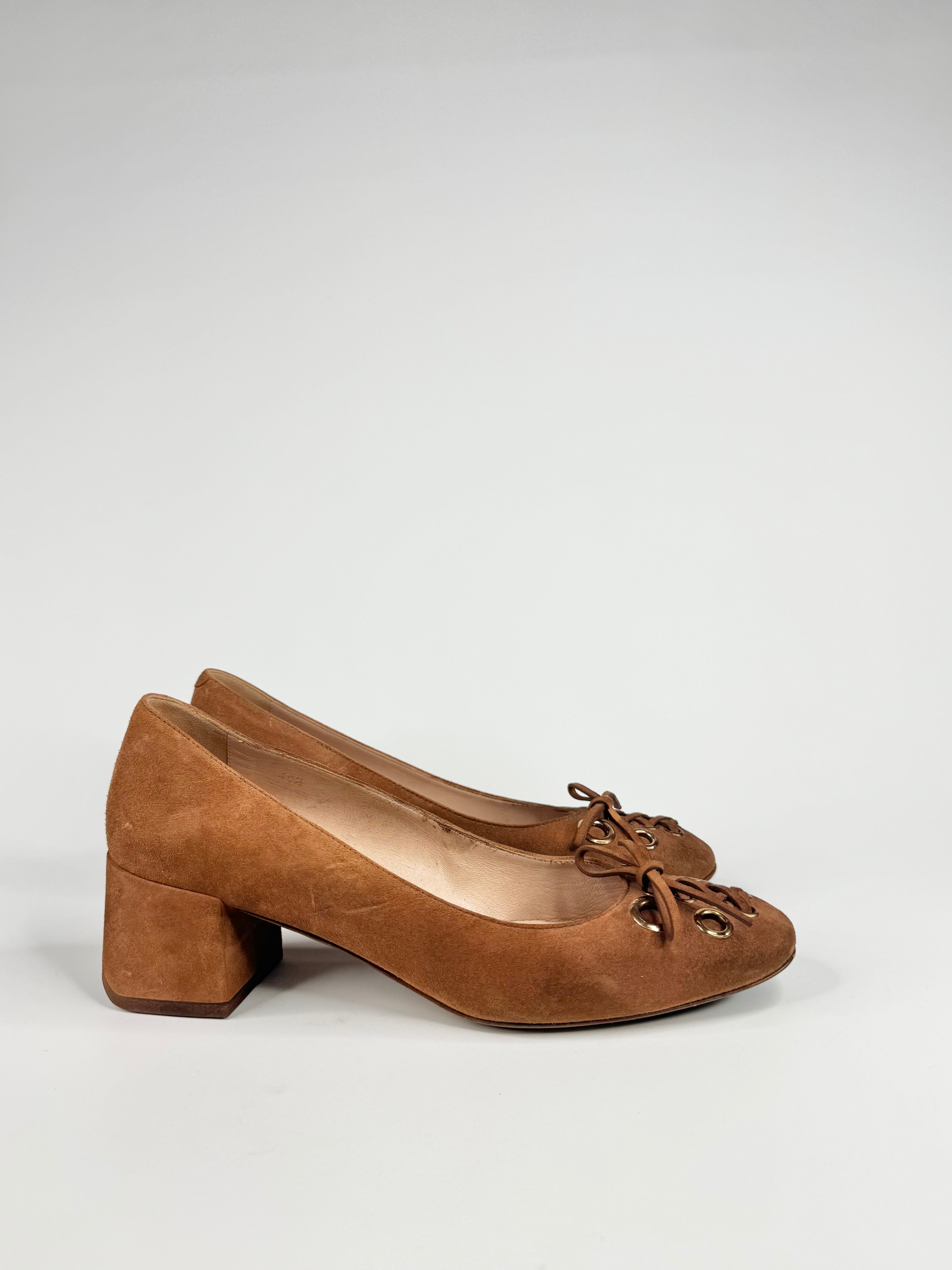 Tod's Cognac Suede Block Heels - EU40.5