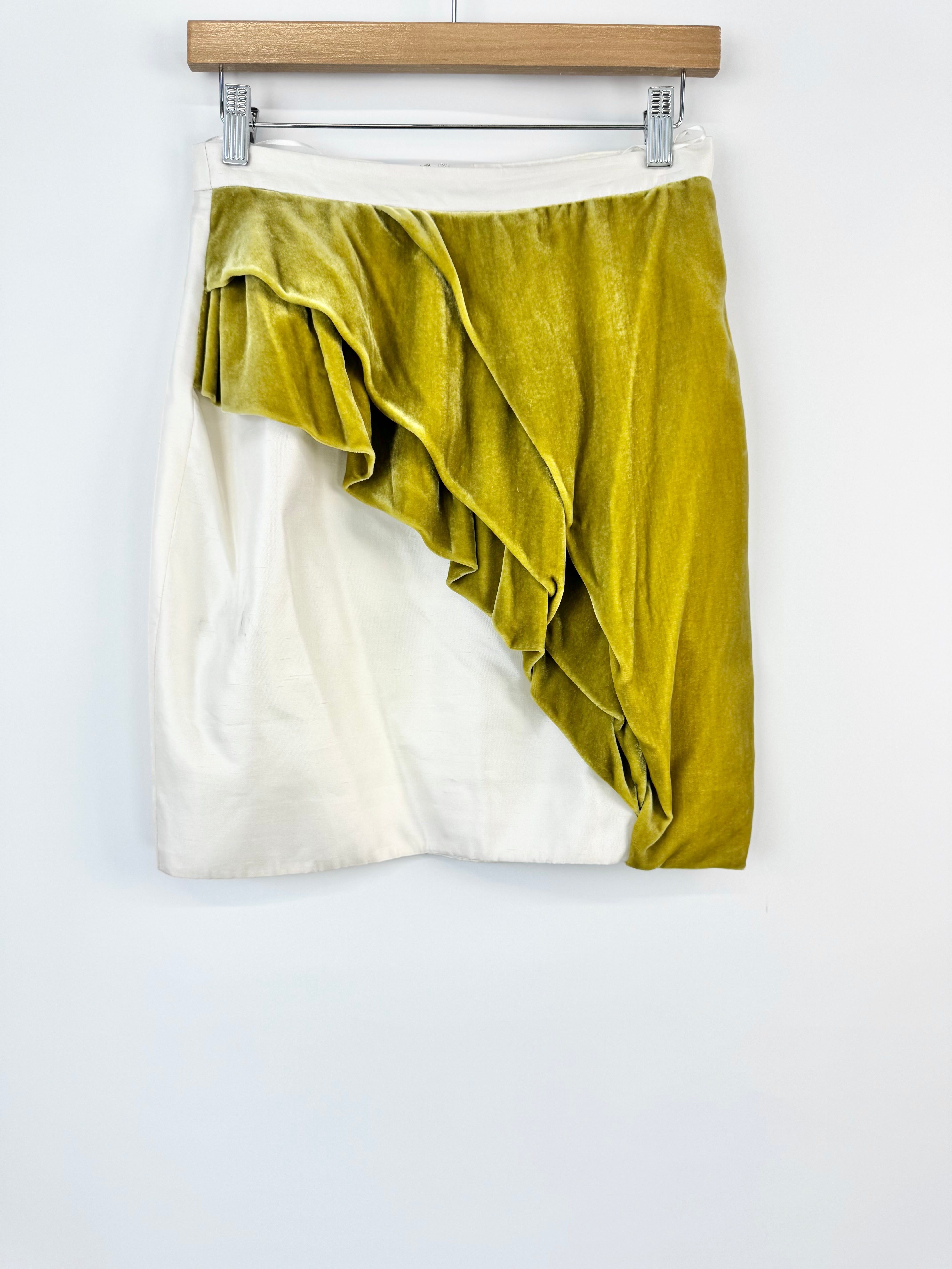 Nicola Finetti Cream Silk & Velvet Frill Mini Skirt - AU10