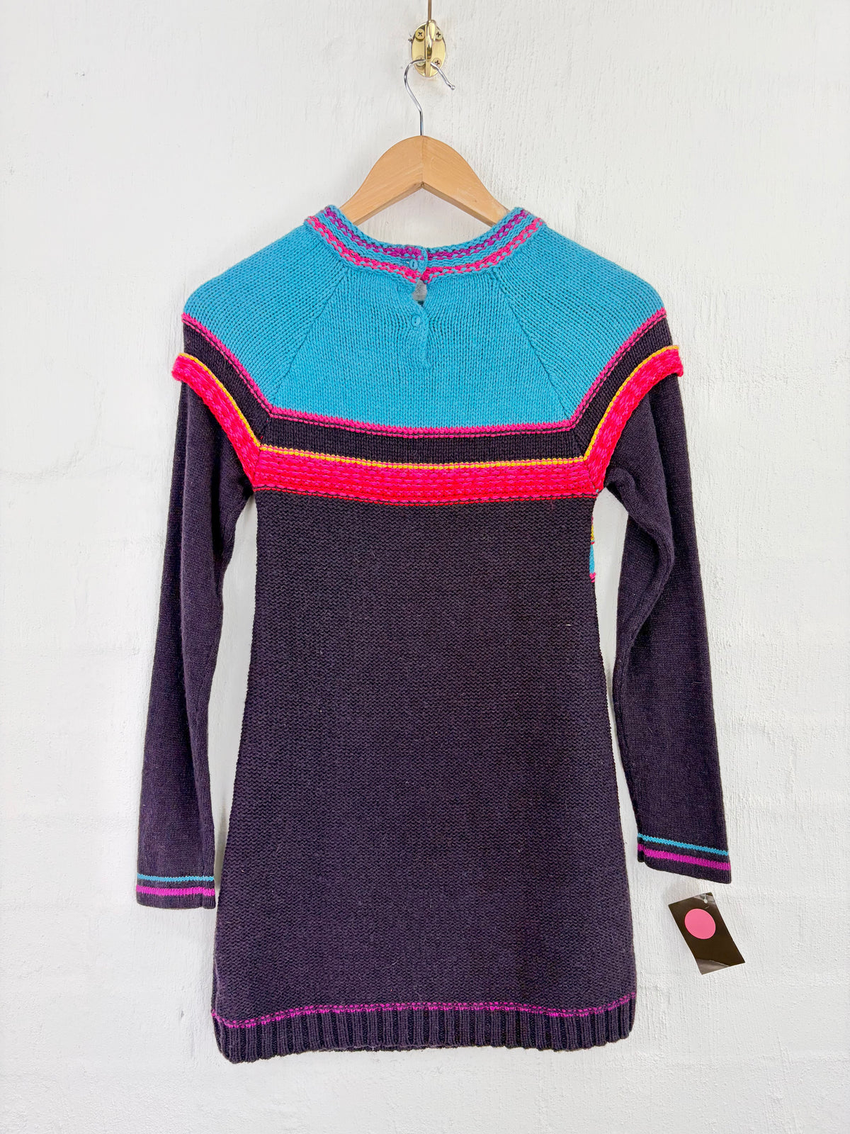 Kenzo Kids Blue, Purple & Pink Striped Long Sleeve Wool Blend Dress - AU4/6