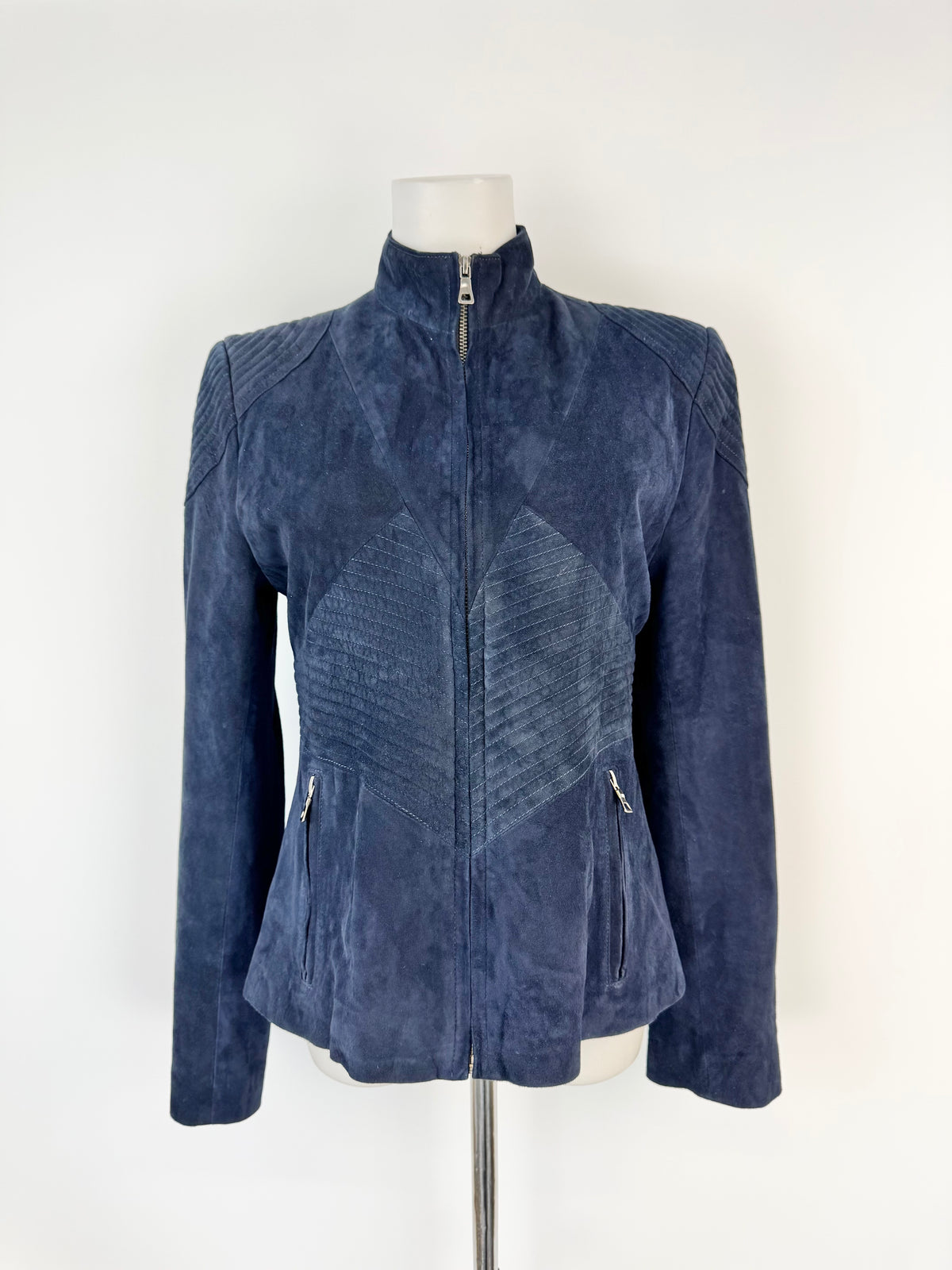 Navy Suede Fitted Jacket - AU12
