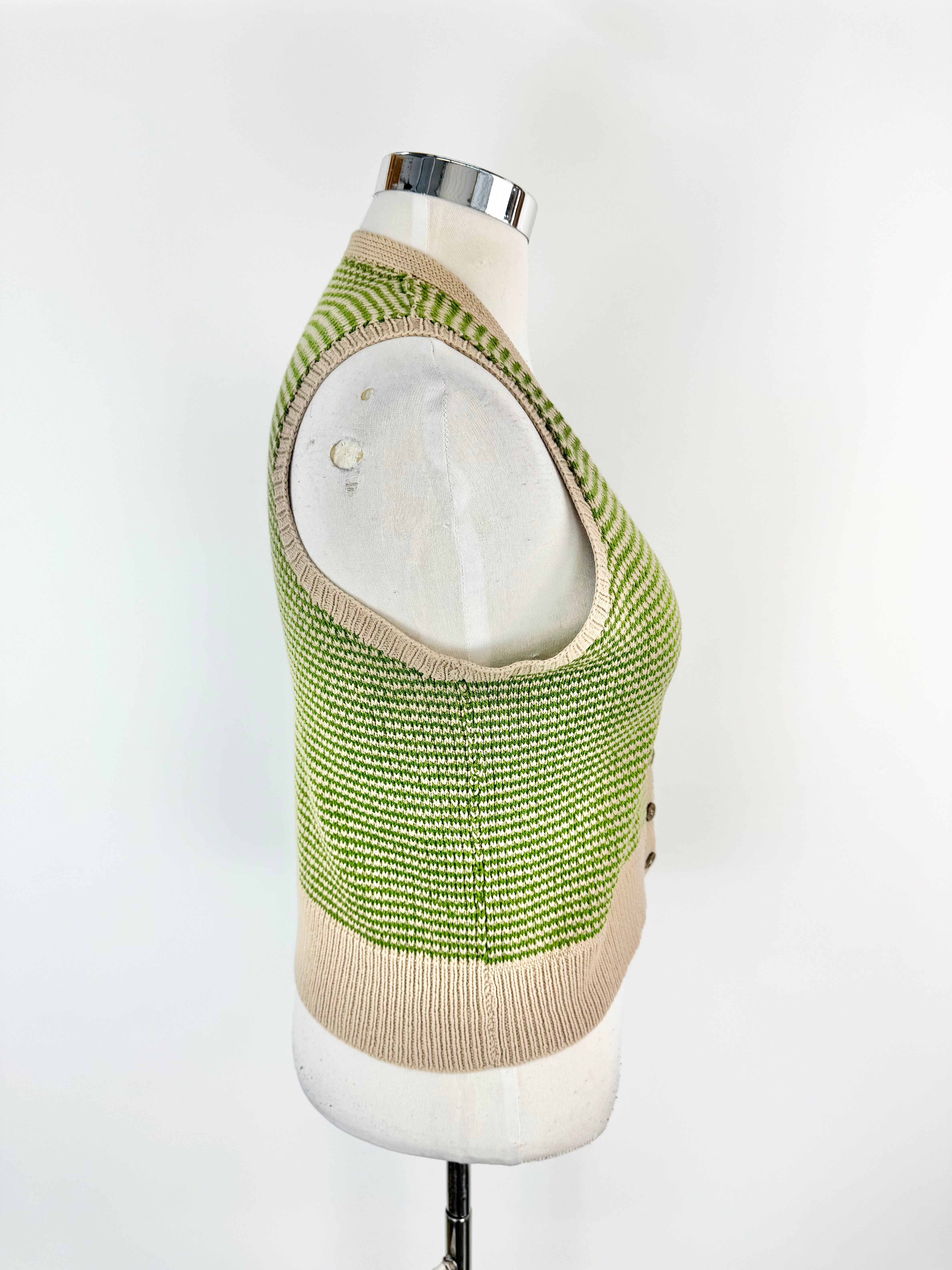 Hand Knitted Green & Taupe Vest - AU8
