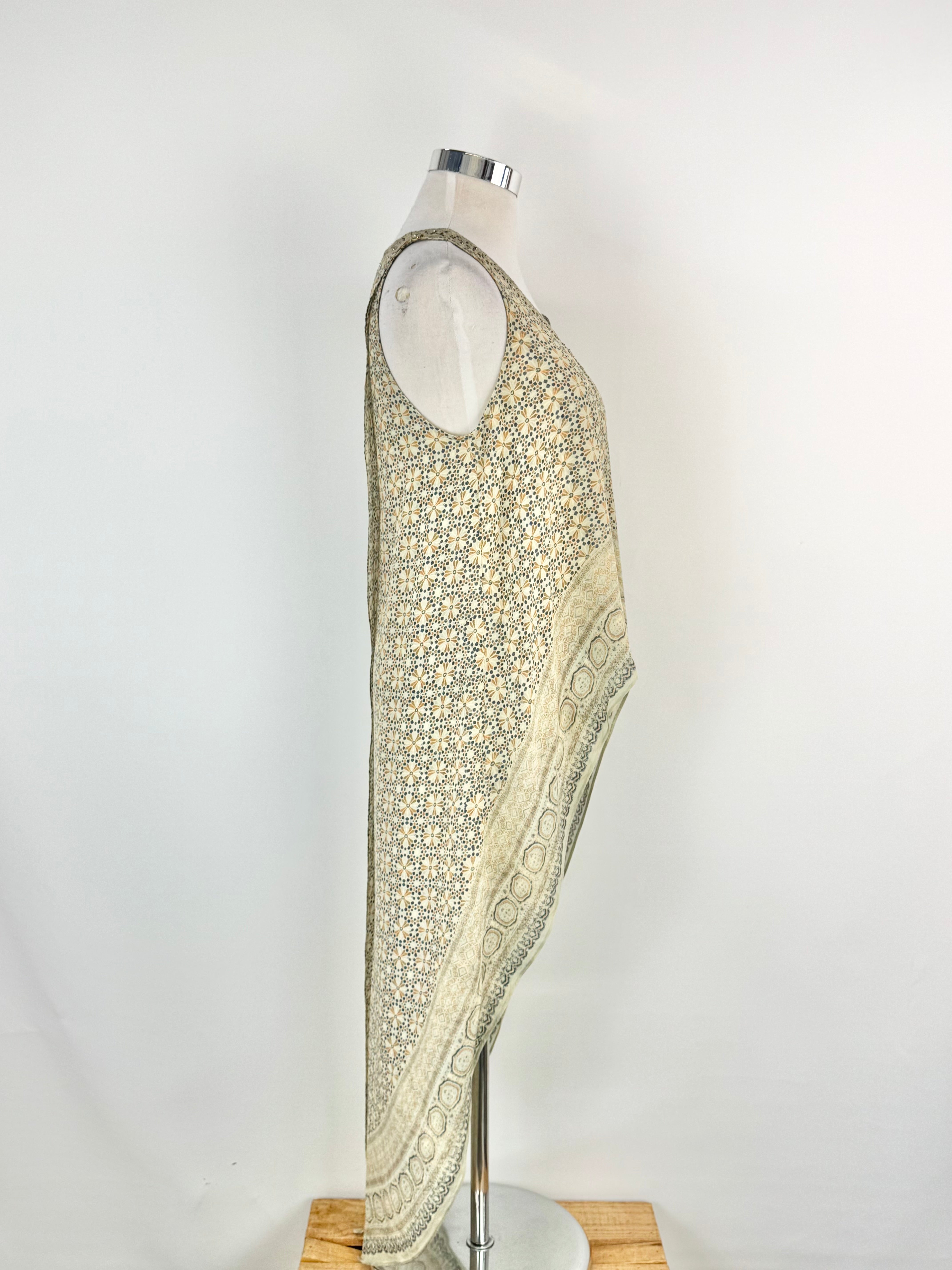 Camilla Blue & Grey Mosaic Pattern Silk Vest - AU12/14/15