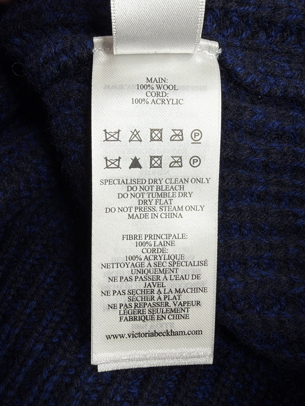 Victoria Beckham Autumn Winter 21 Blue Structured Lambswool Tie Crewneck NWT - AU8/10