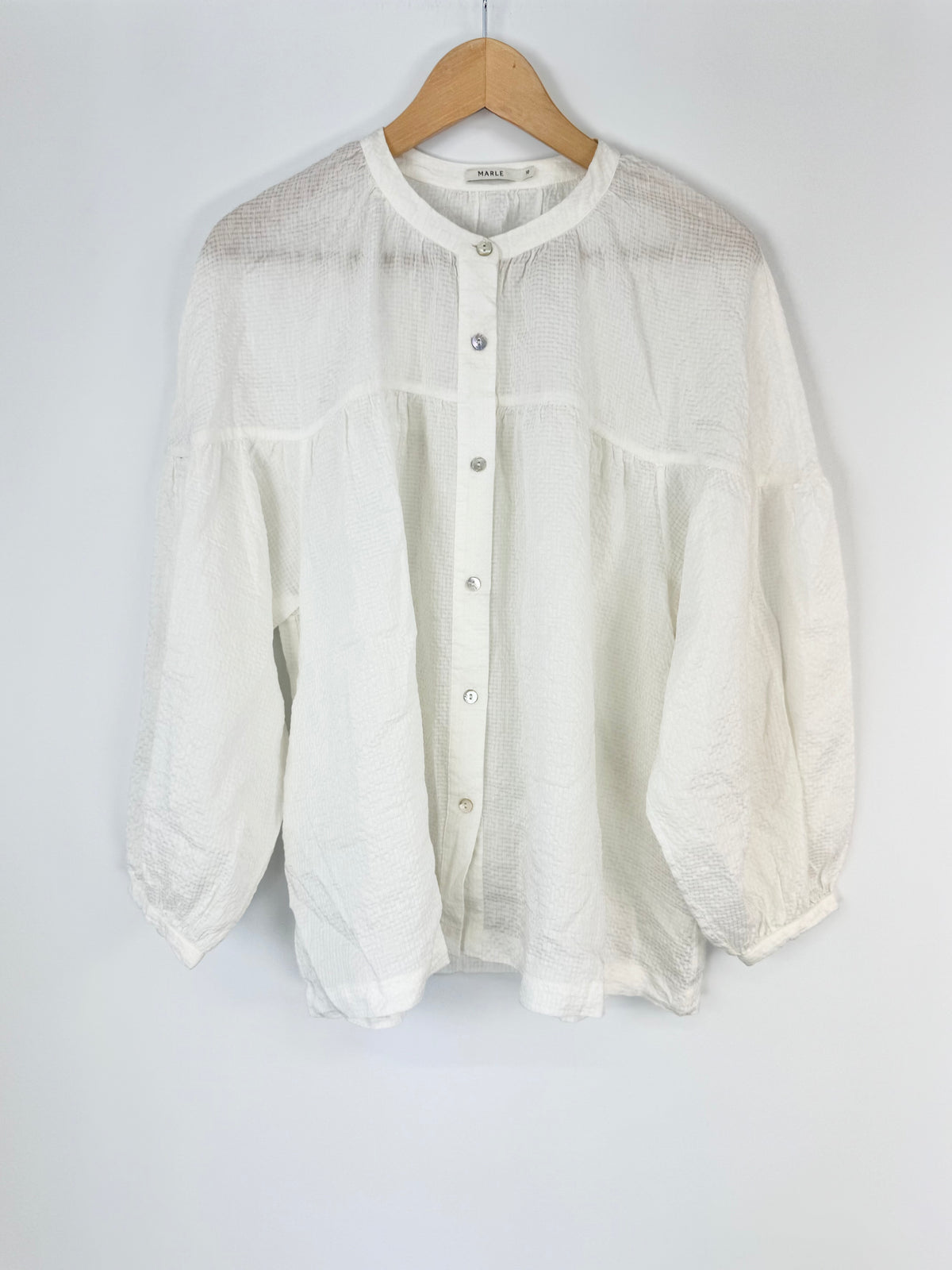 Marle White Seersucker Linen & Silk Blouse - AU10