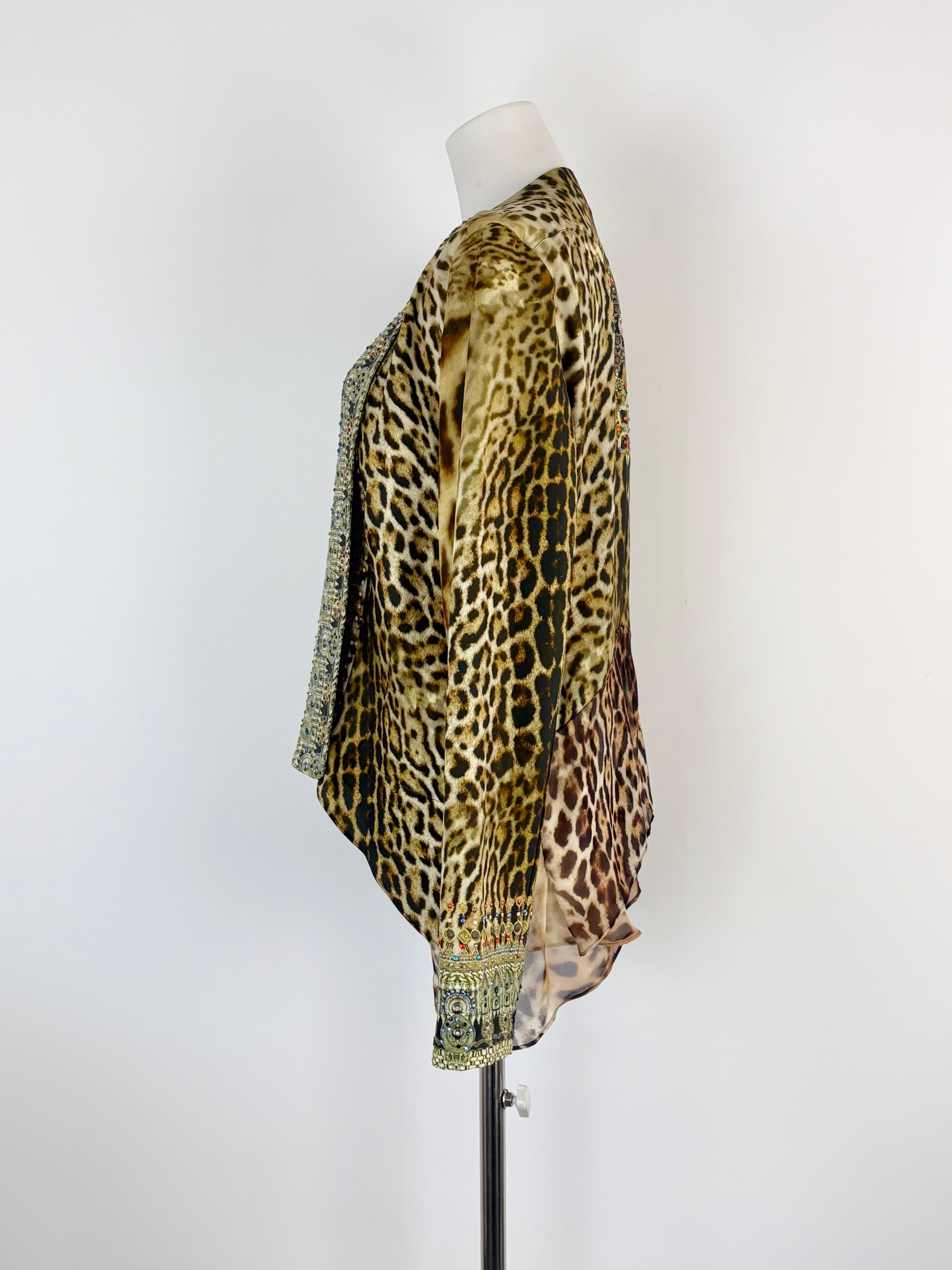 Camilla Silk-Blend Leopard Print Embellished Lapel Jacket - AU10