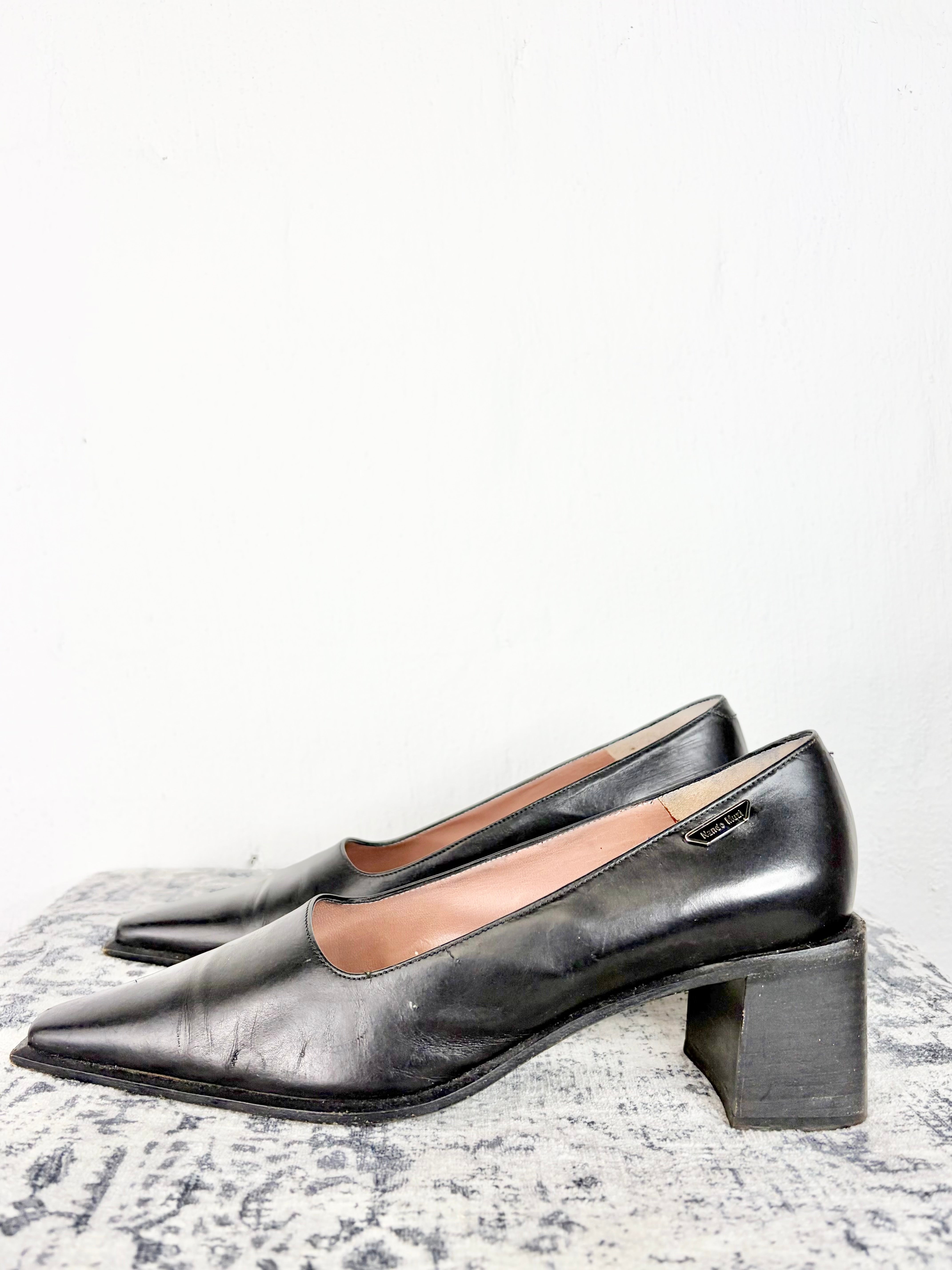 Nando Muzi Long Black Pointed Toe Block Heels - EU38