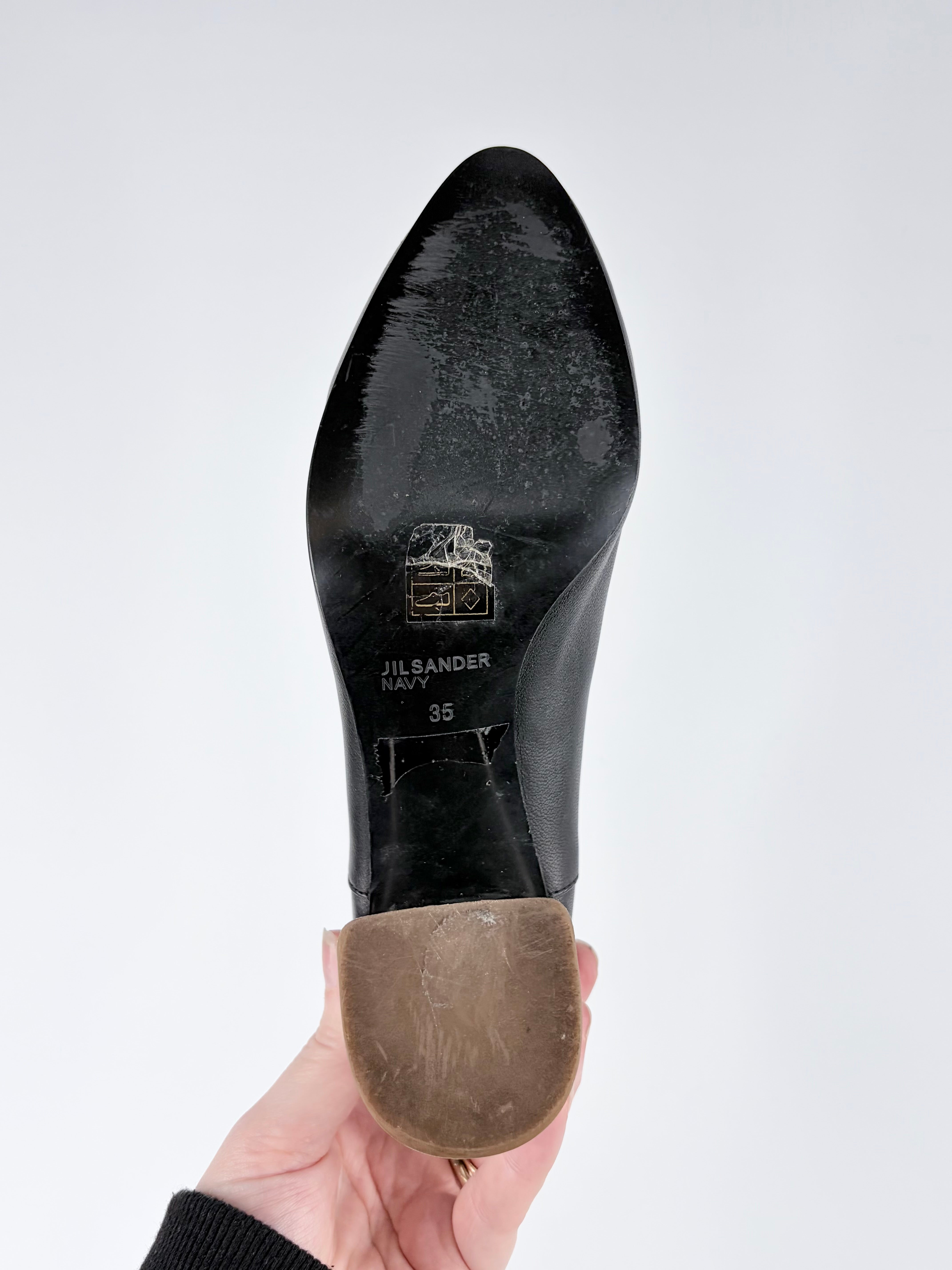 Jil Sander Navy Black Block Heel Pumps - EU37