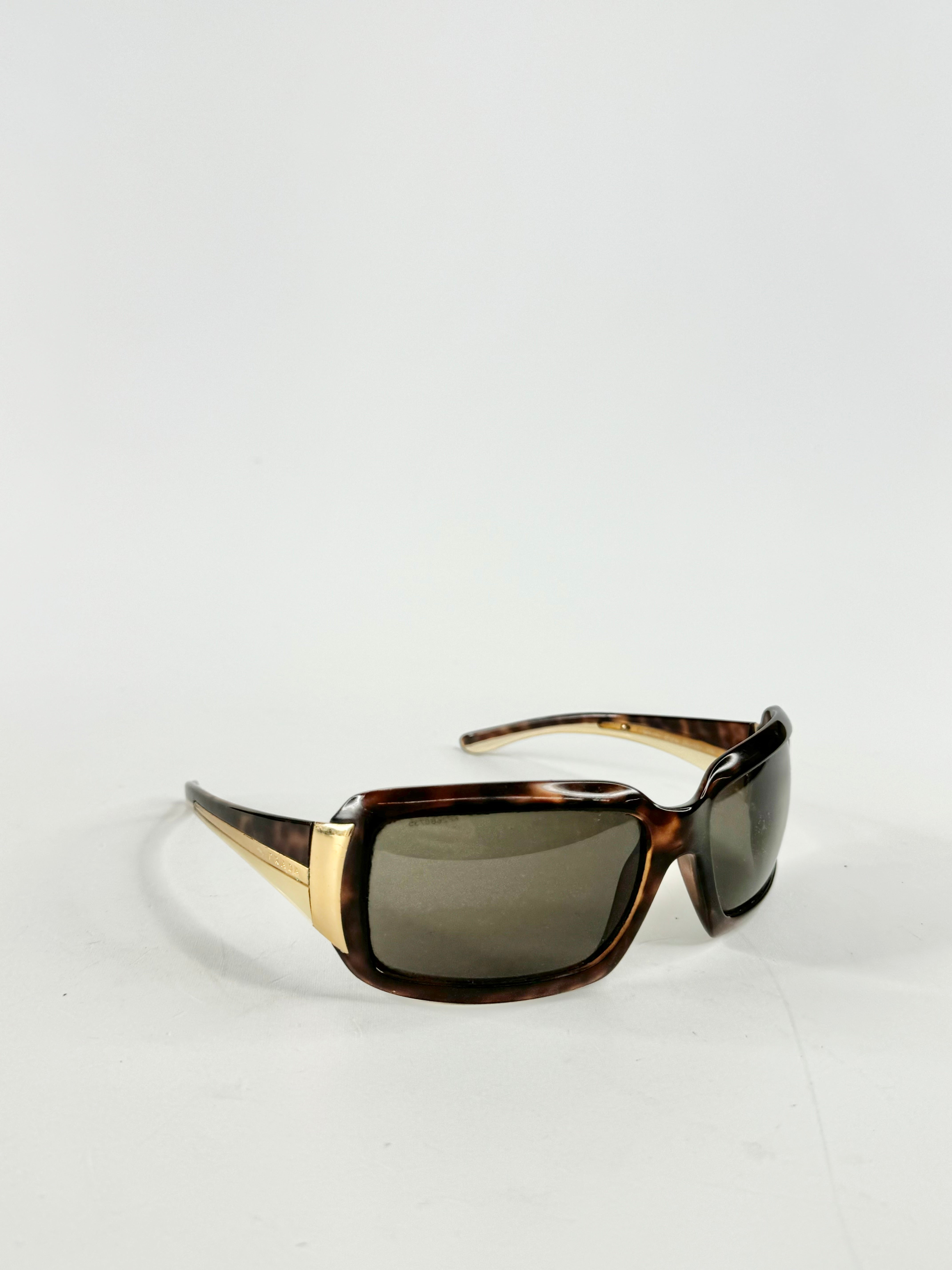 Prada Dark Brown Tortoiseshell Rectangular Sunglasses