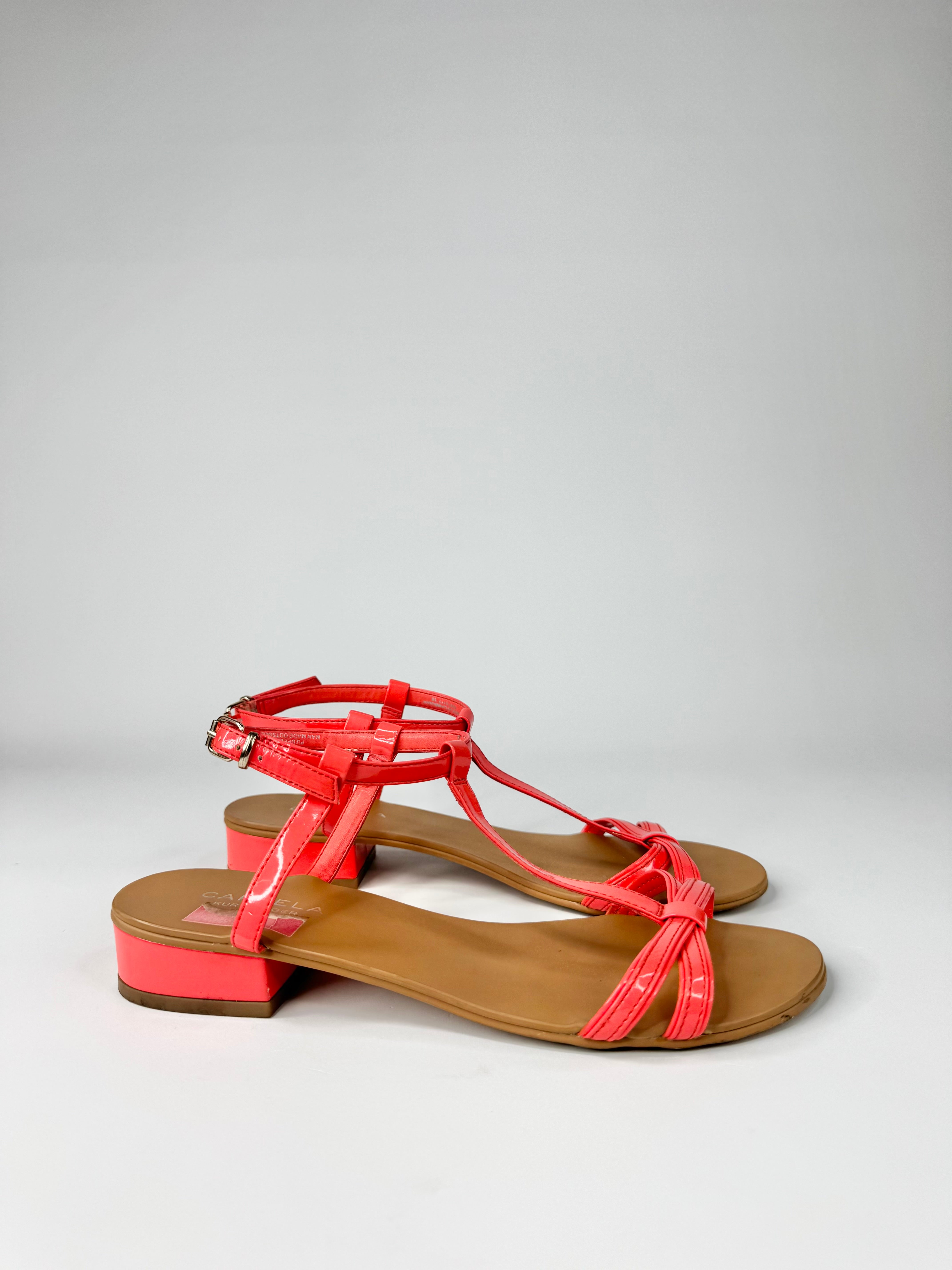 Kurt Geiger Carvela Neon Coral Patent Leather Sandals - EU38
