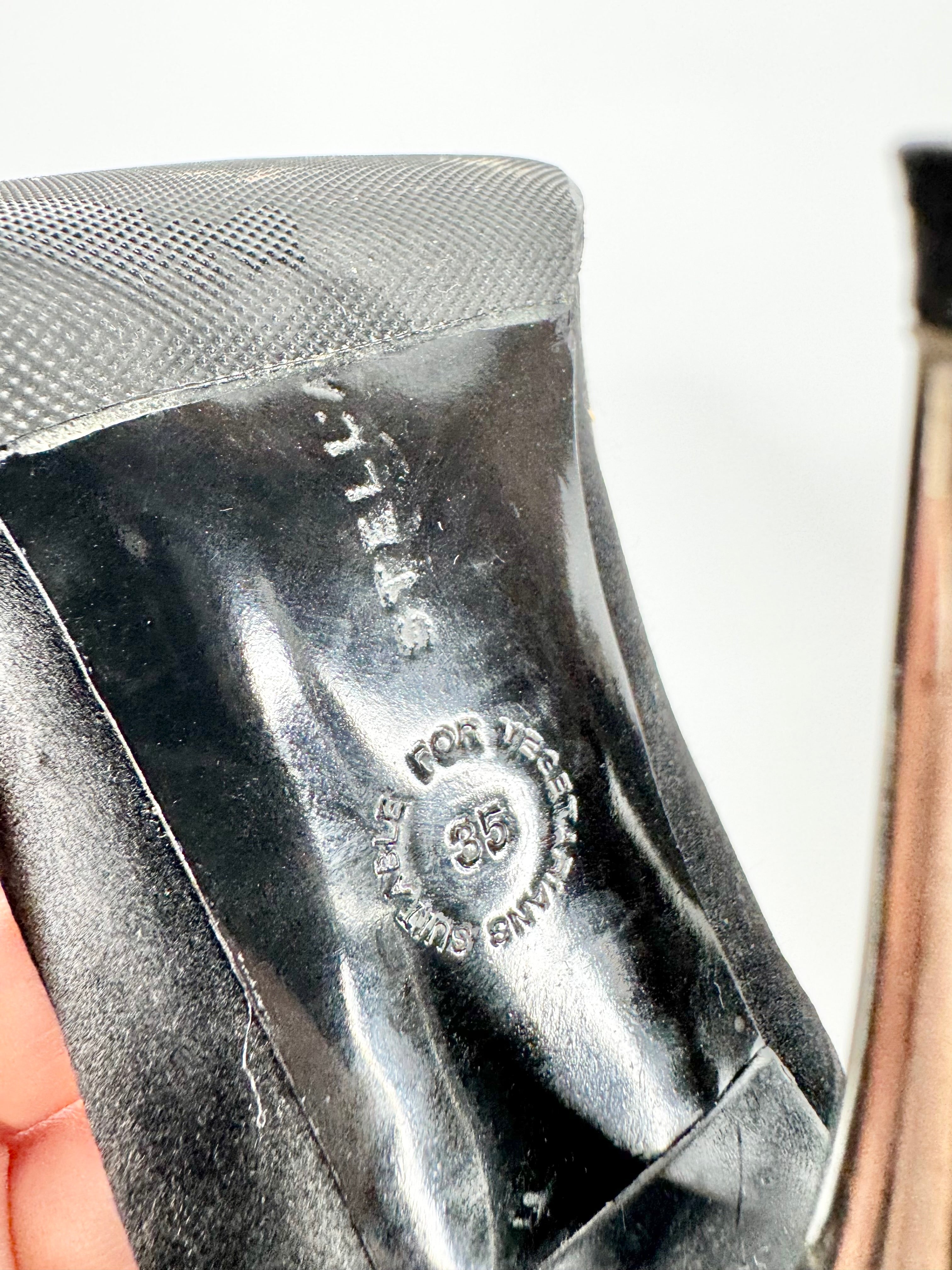 Stella McCartney Black Satin Filigree Metal Stilettos - EU35