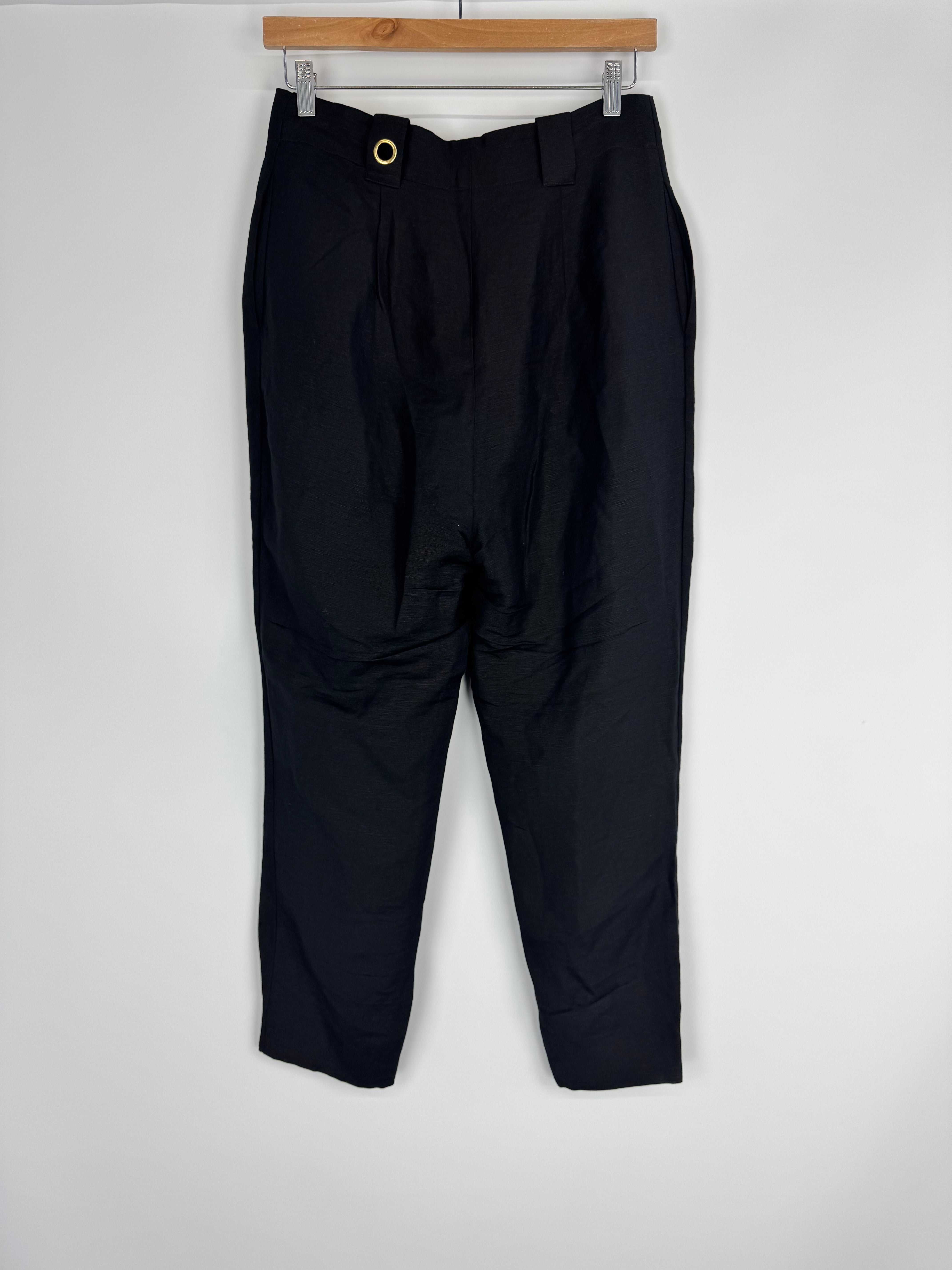 Aje Black Linen Blend Slacks - AU12