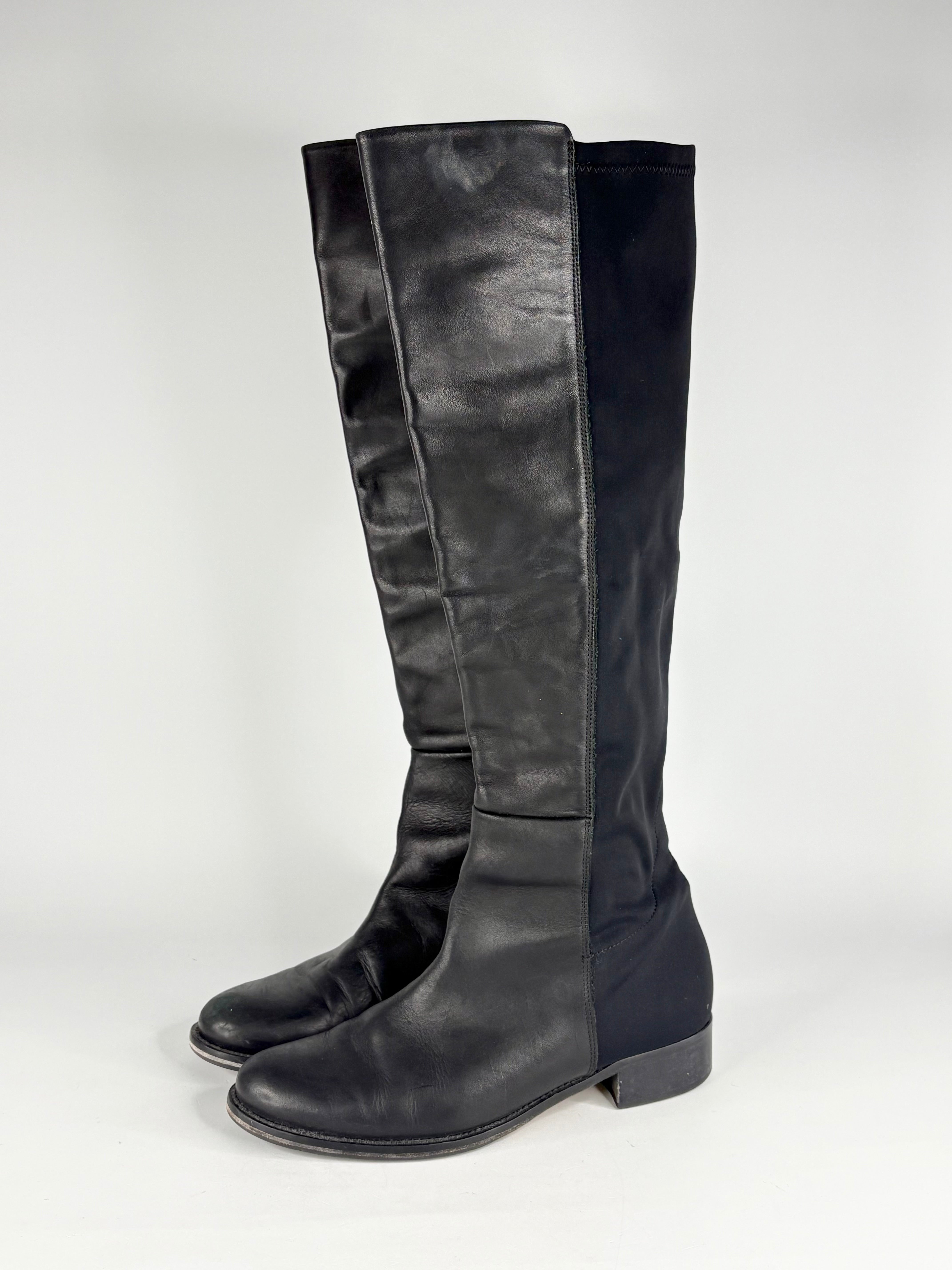 Milana Black Leather & Neoprene Riding Boots - EU41