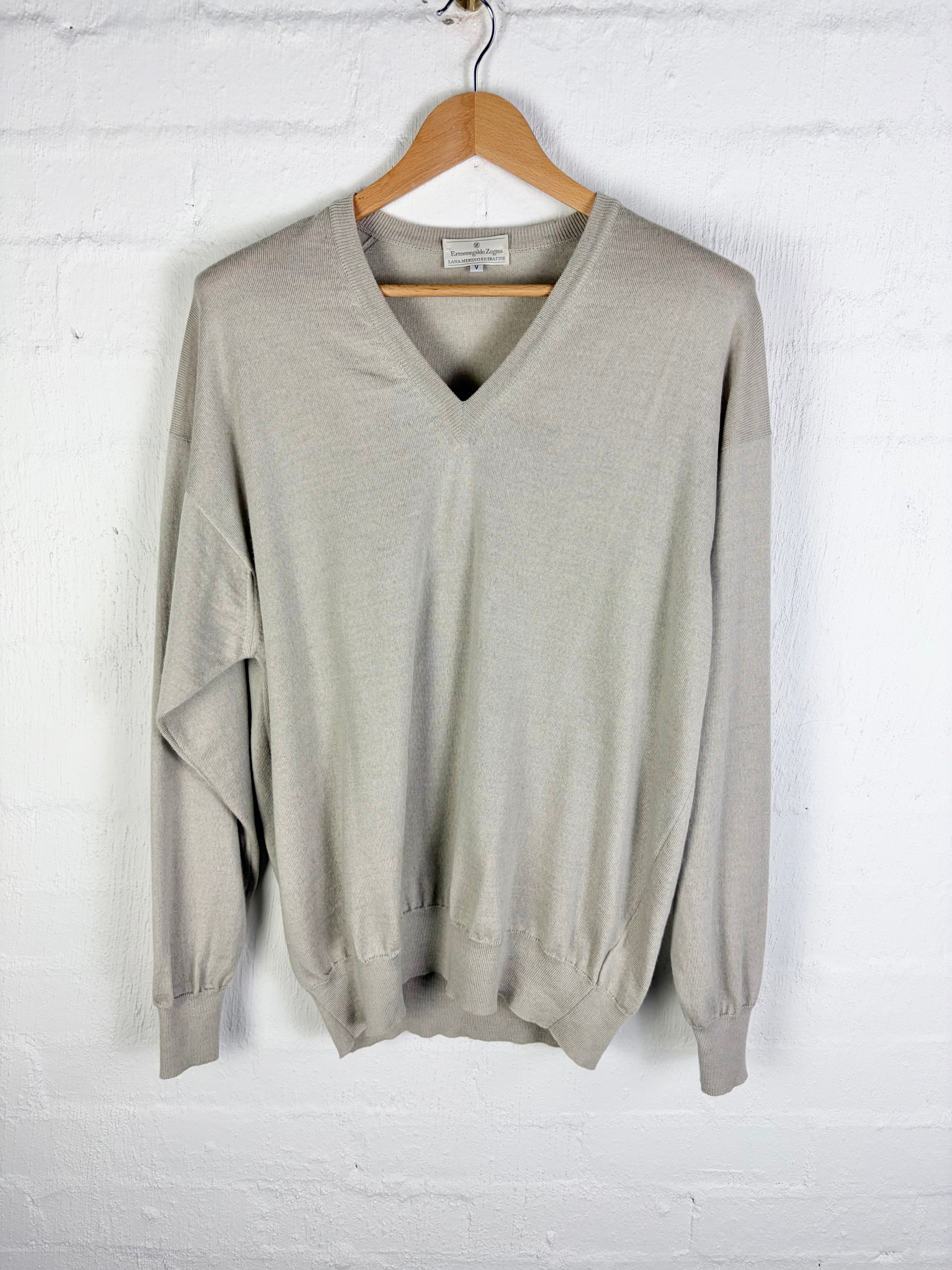 Ermenegildo Zegna Cement Merino V-Neck Sweater - L