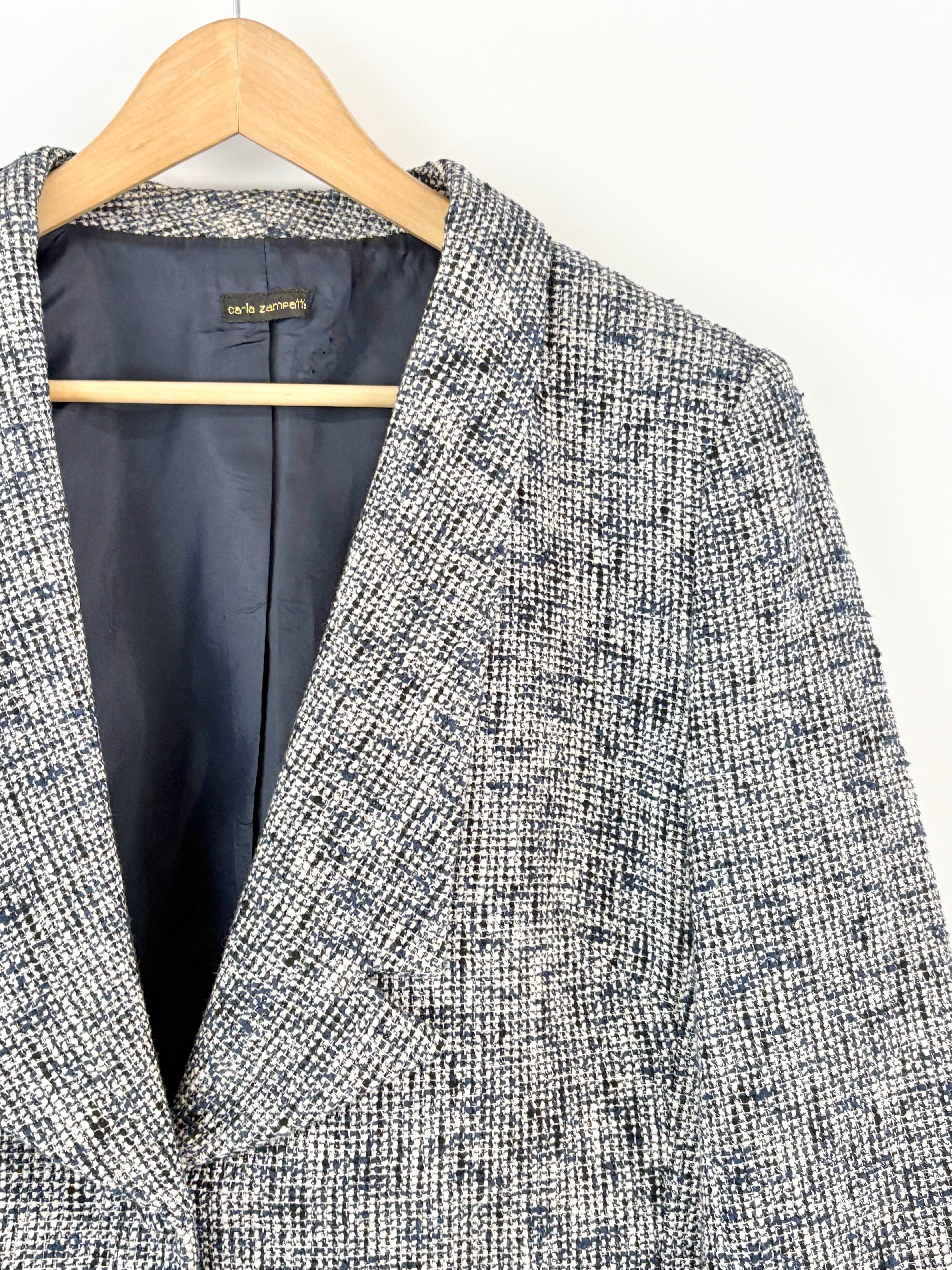 Carla Zampatti Navy & White Tweed Cropped Blazer - AU14
