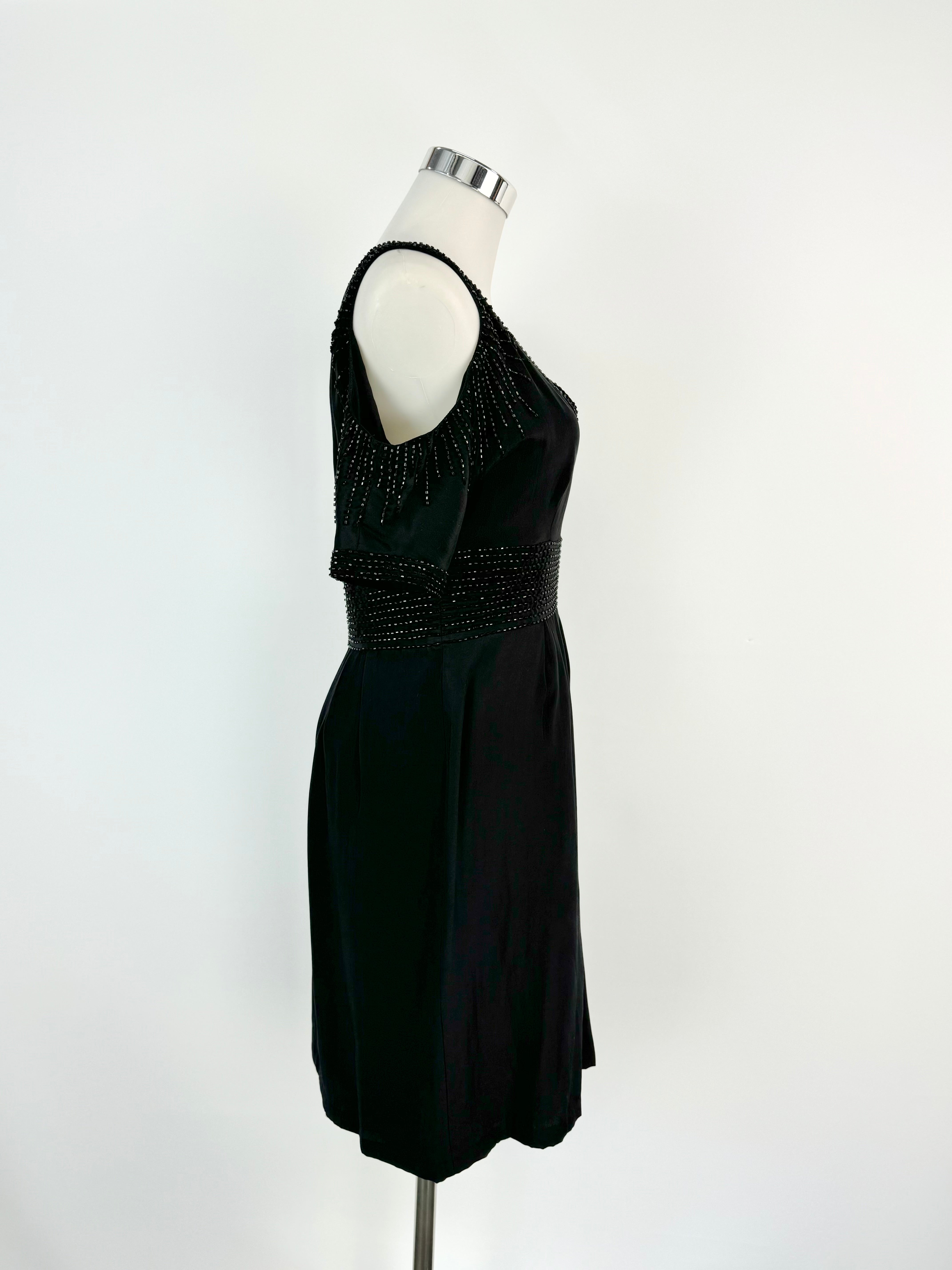 Fleur Wood Black Beaded Midi Dress - AU8/10