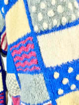 Vintage 70s Blue, Grey & Pink 3D Knitted Cardigan - AU12