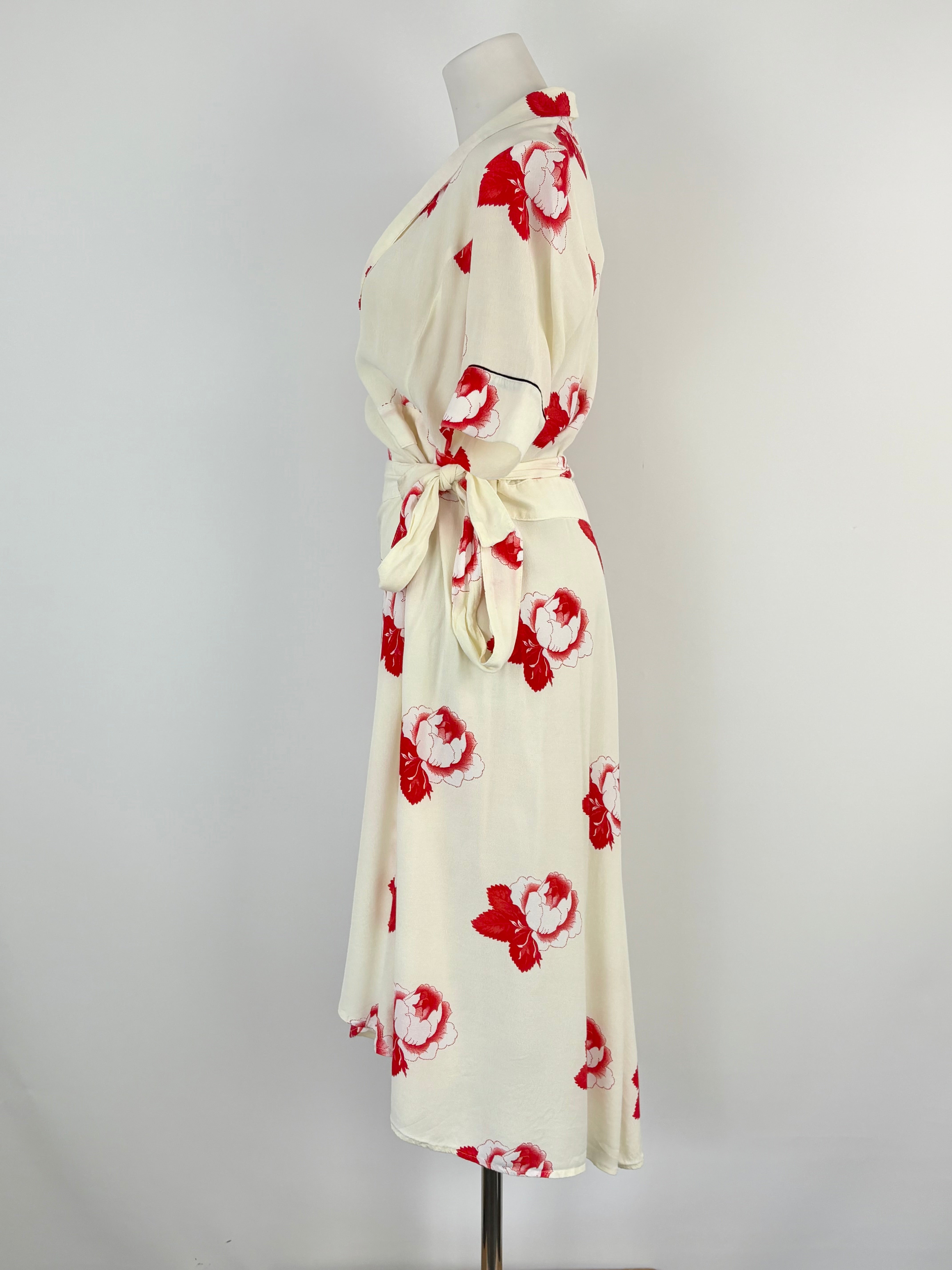 Ganni 'Harley' Crepe Cream & Red Floral Wrap Dress - AU8